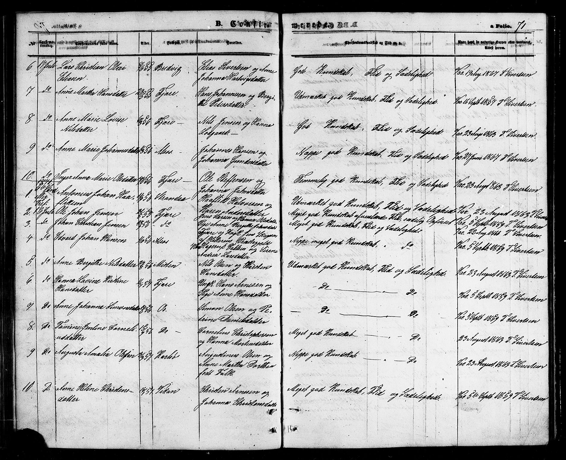 Ministerialprotokoller, klokkerbøker og fødselsregistre - Nordland, SAT/A-1459/803/L0075: Parish register (copy) no. 803C02, 1867-1881, p. 71