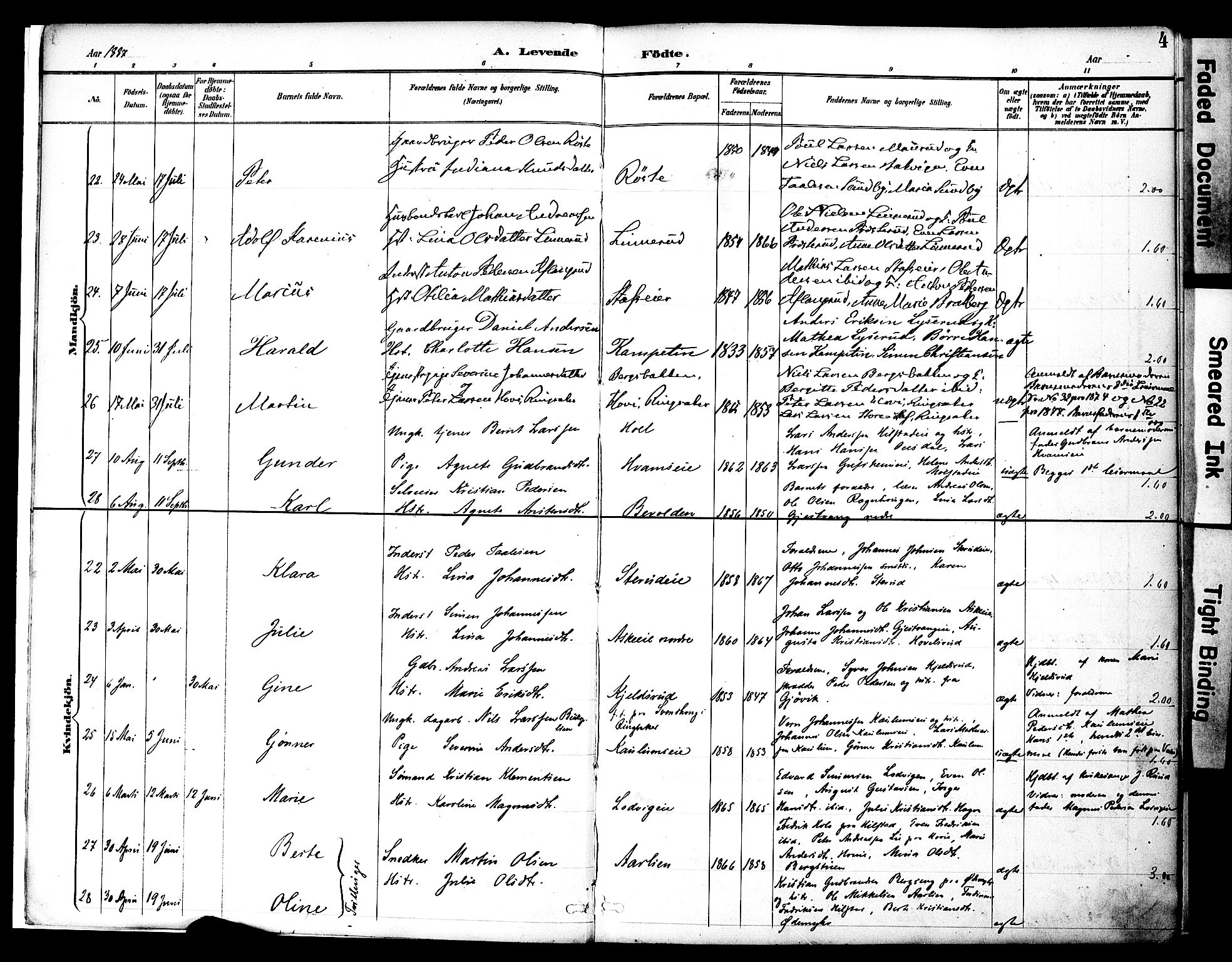 Nes prestekontor, Hedmark, AV/SAH-PREST-020/K/Ka/L0009: Parish register (official) no. 9, 1887-1905, p. 4