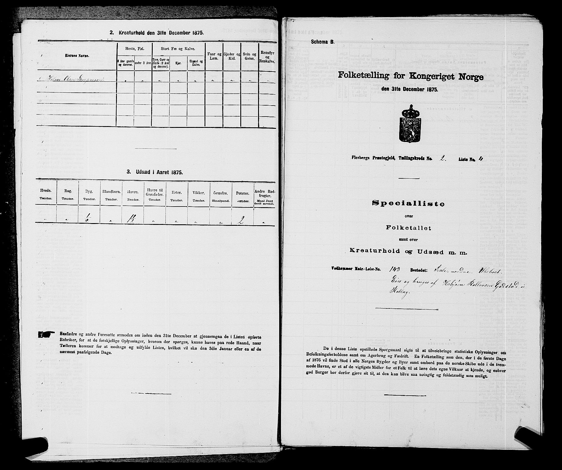 SAKO, 1875 census for 0631P Flesberg, 1875, p. 487