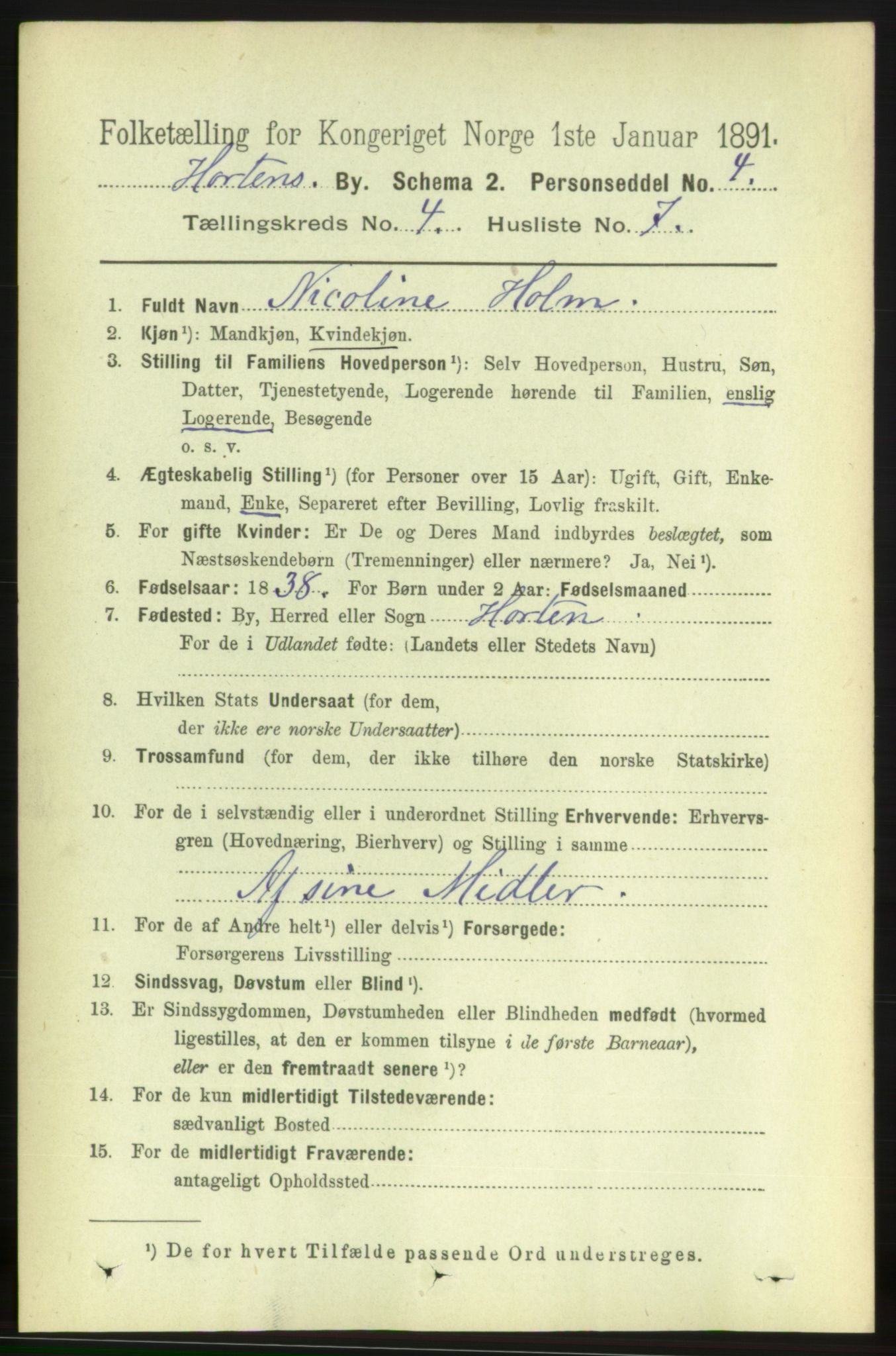 RA, 1891 census for 0703 Horten, 1891, p. 3270