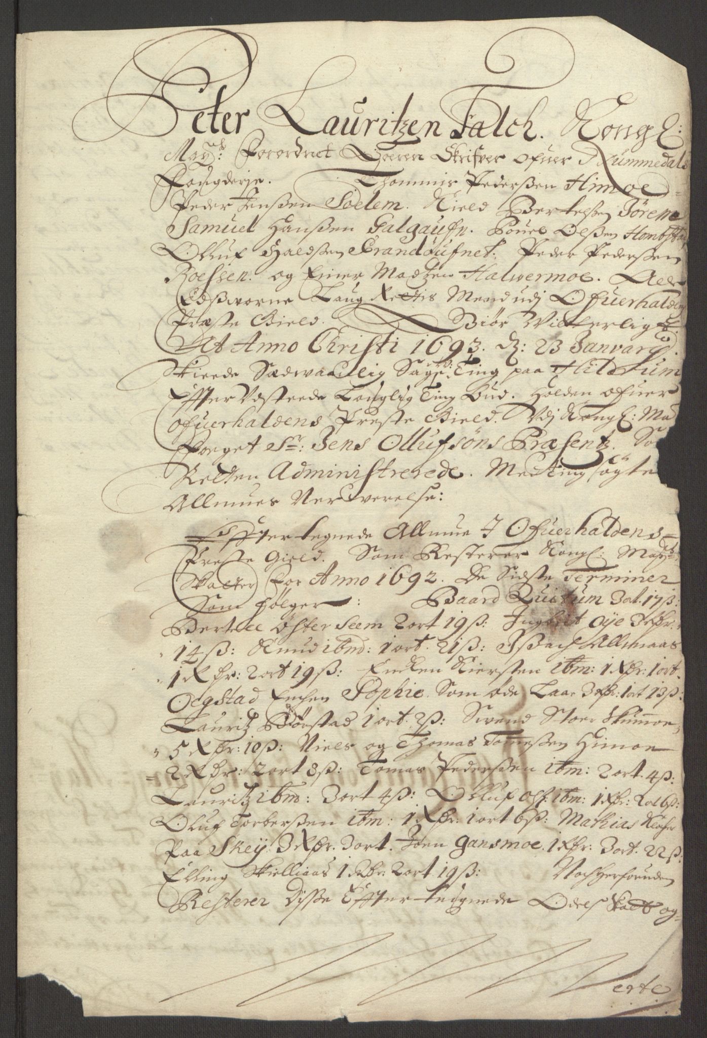 Rentekammeret inntil 1814, Reviderte regnskaper, Fogderegnskap, AV/RA-EA-4092/R64/L4424: Fogderegnskap Namdal, 1692-1695, p. 167