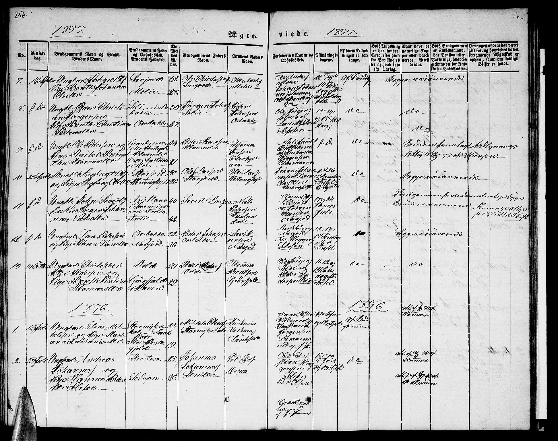 Ministerialprotokoller, klokkerbøker og fødselsregistre - Nordland, AV/SAT-A-1459/846/L0652: Parish register (copy) no. 846C02, 1841-1871, p. 256