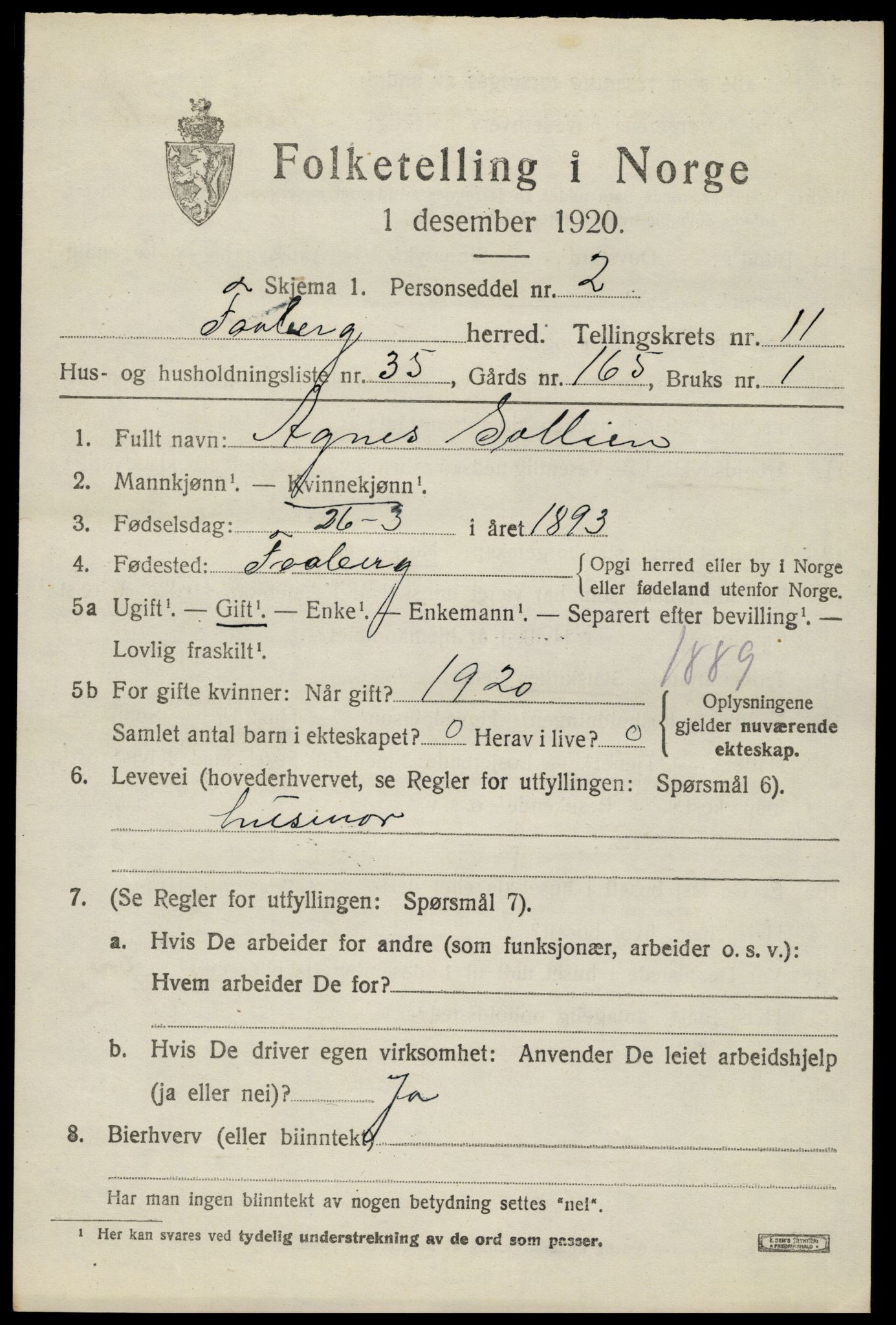 SAH, 1920 census for Fåberg, 1920, p. 12256