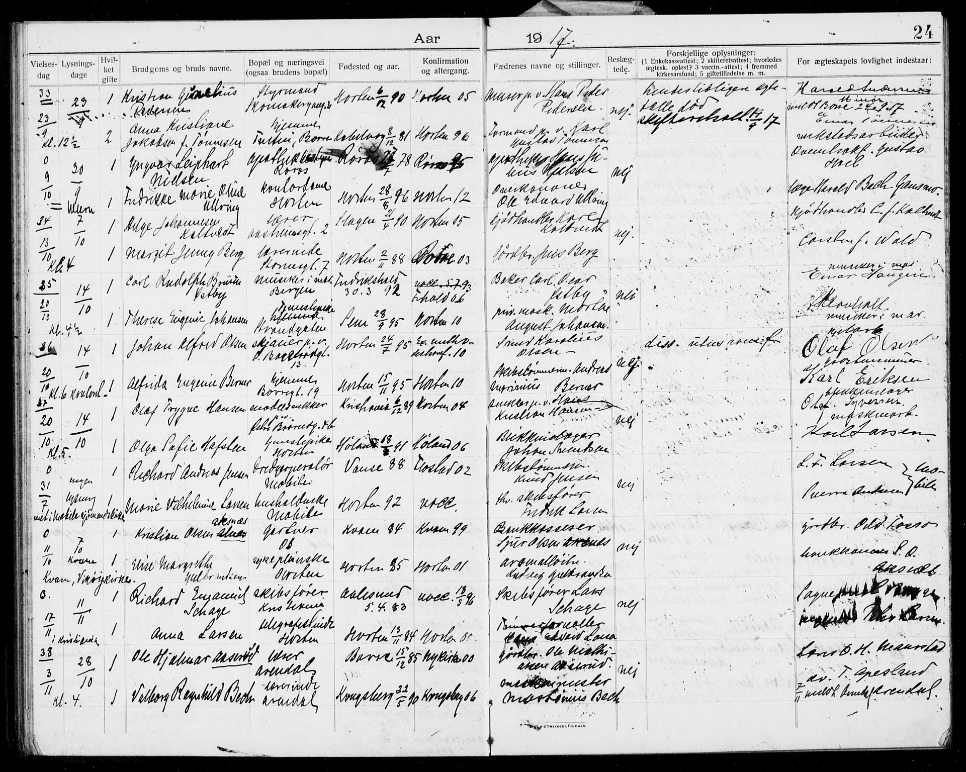 Horten kirkebøker, AV/SAKO-A-348/H/Ha/L0005: Banns register no. 5, 1914-1923, p. 24