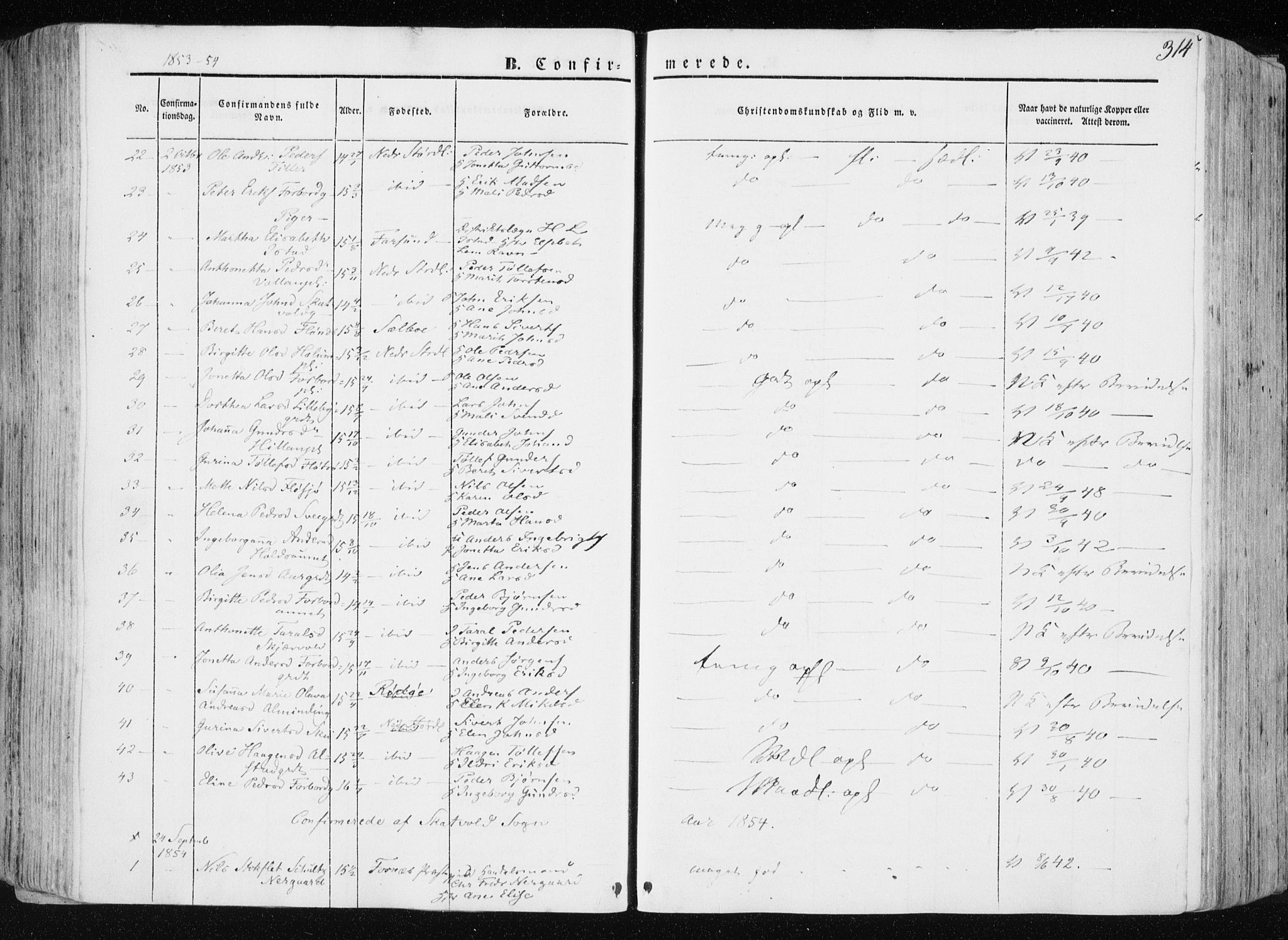 Ministerialprotokoller, klokkerbøker og fødselsregistre - Nord-Trøndelag, SAT/A-1458/709/L0074: Parish register (official) no. 709A14, 1845-1858, p. 314