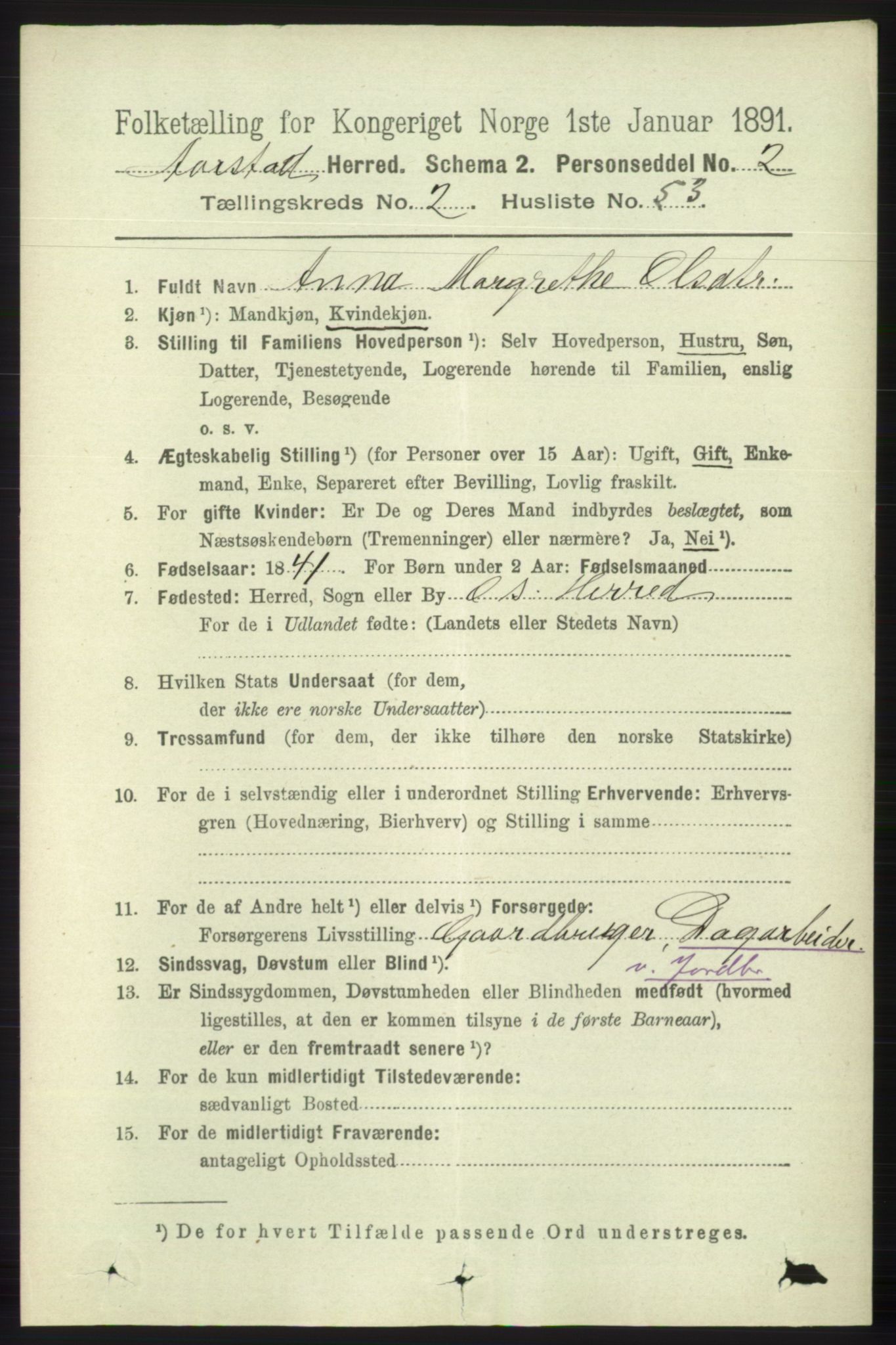 SAB, 1891 Census for 1280 Årstad, 1891, p. 1499