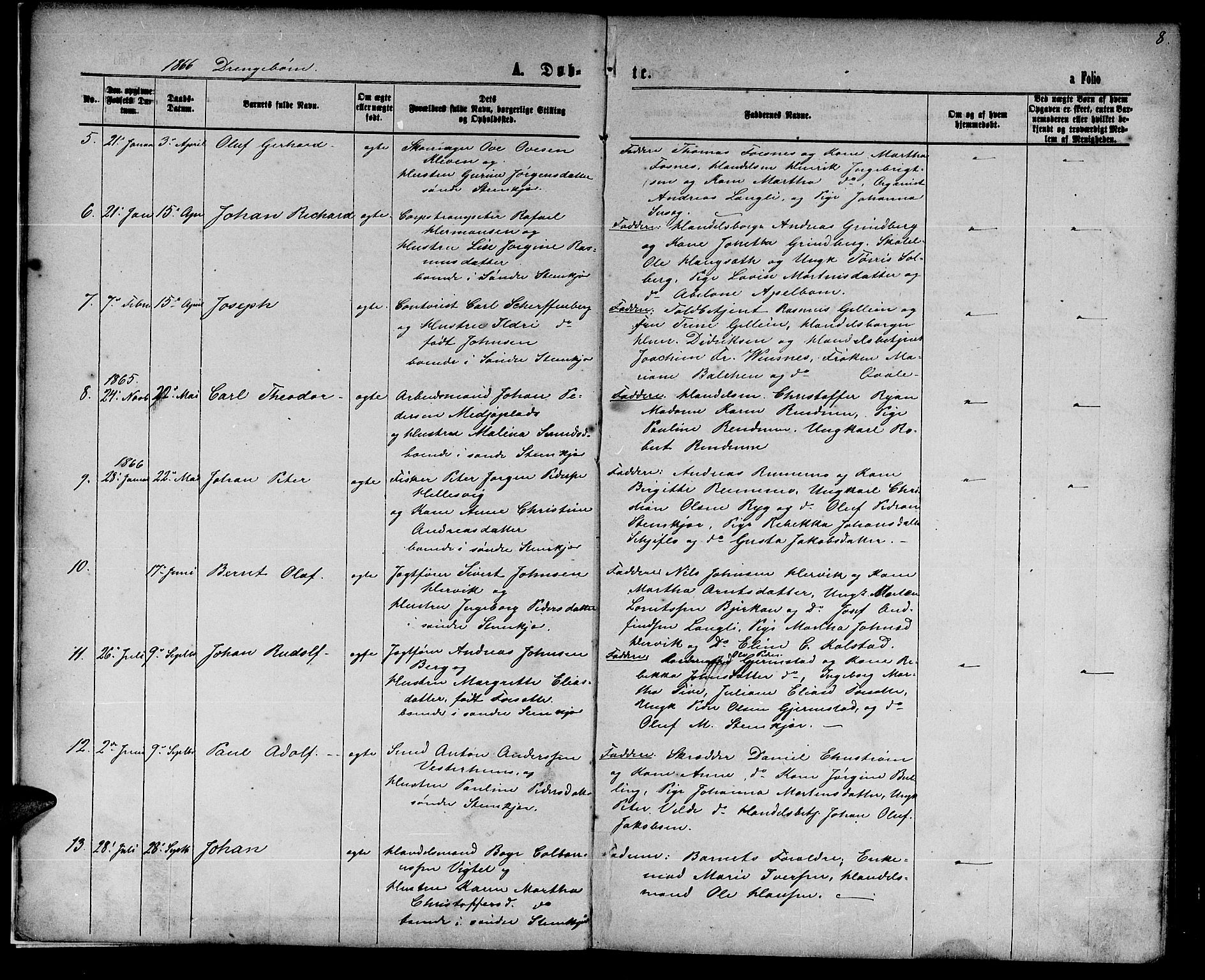 Ministerialprotokoller, klokkerbøker og fødselsregistre - Nord-Trøndelag, SAT/A-1458/739/L0373: Parish register (copy) no. 739C01, 1865-1882, p. 8