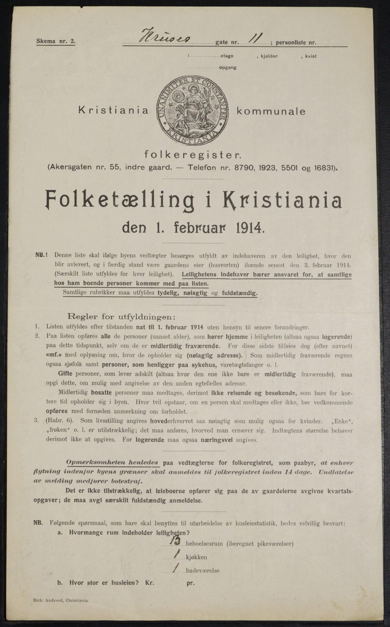 OBA, Municipal Census 1914 for Kristiania, 1914, p. 54909