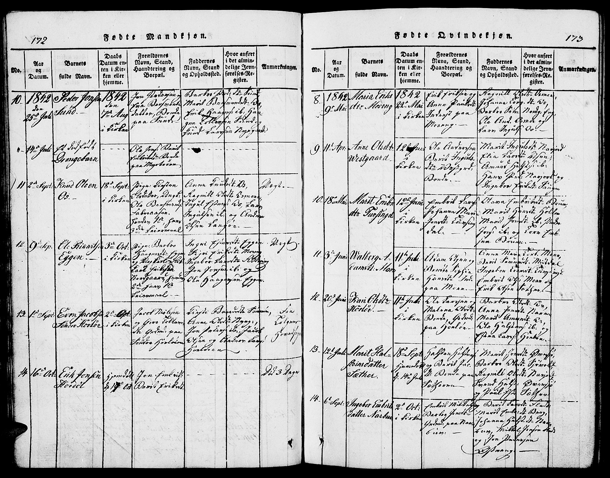 Tolga prestekontor, AV/SAH-PREST-062/L/L0002: Parish register (copy) no. 2, 1815-1844, p. 172-173