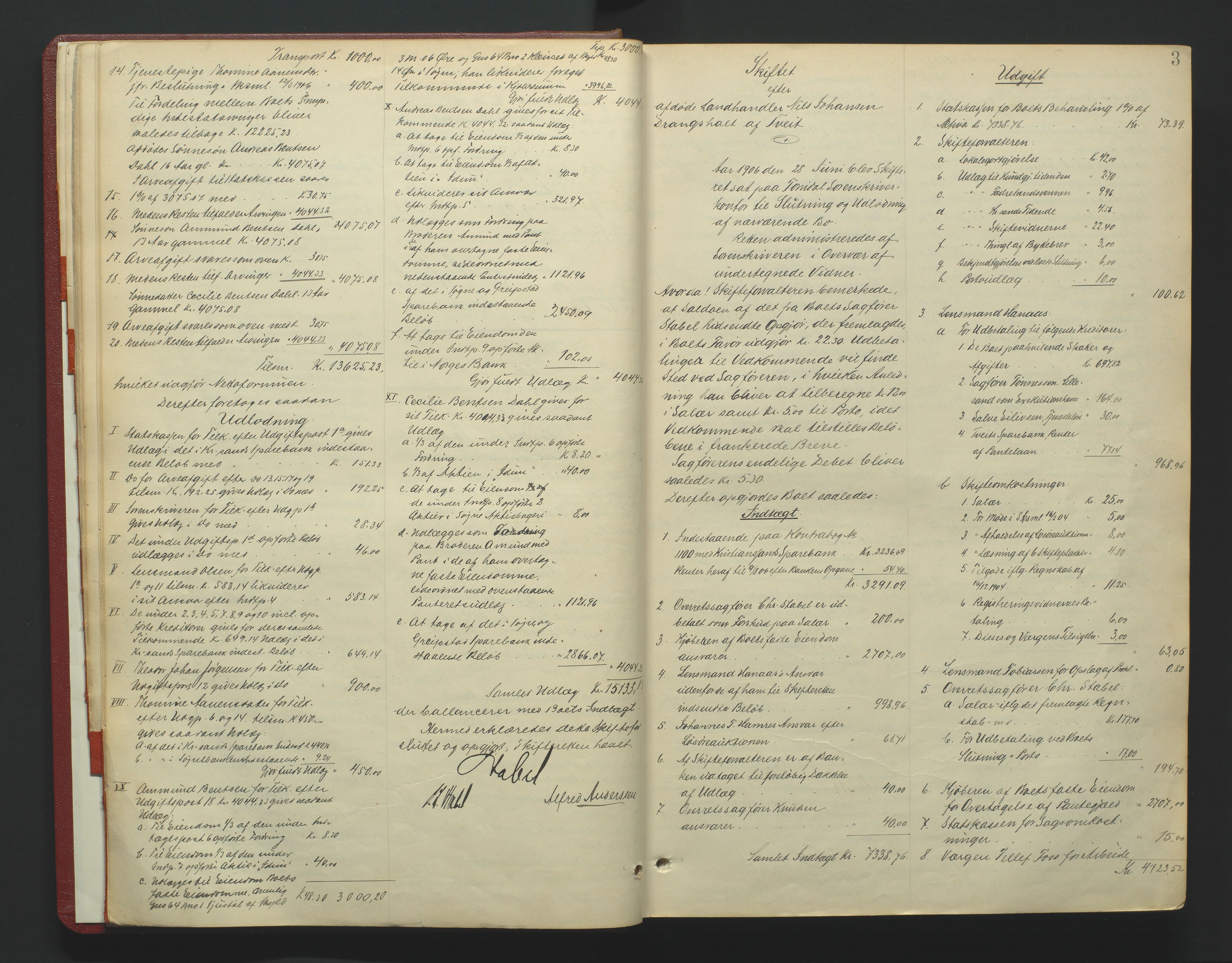 Torridal sorenskriveri, SAK/1221-0012/H/Hc/L0036: Skifteutlodningsprotokoll med navneregister nr. 5, 1906-1918, p. 3