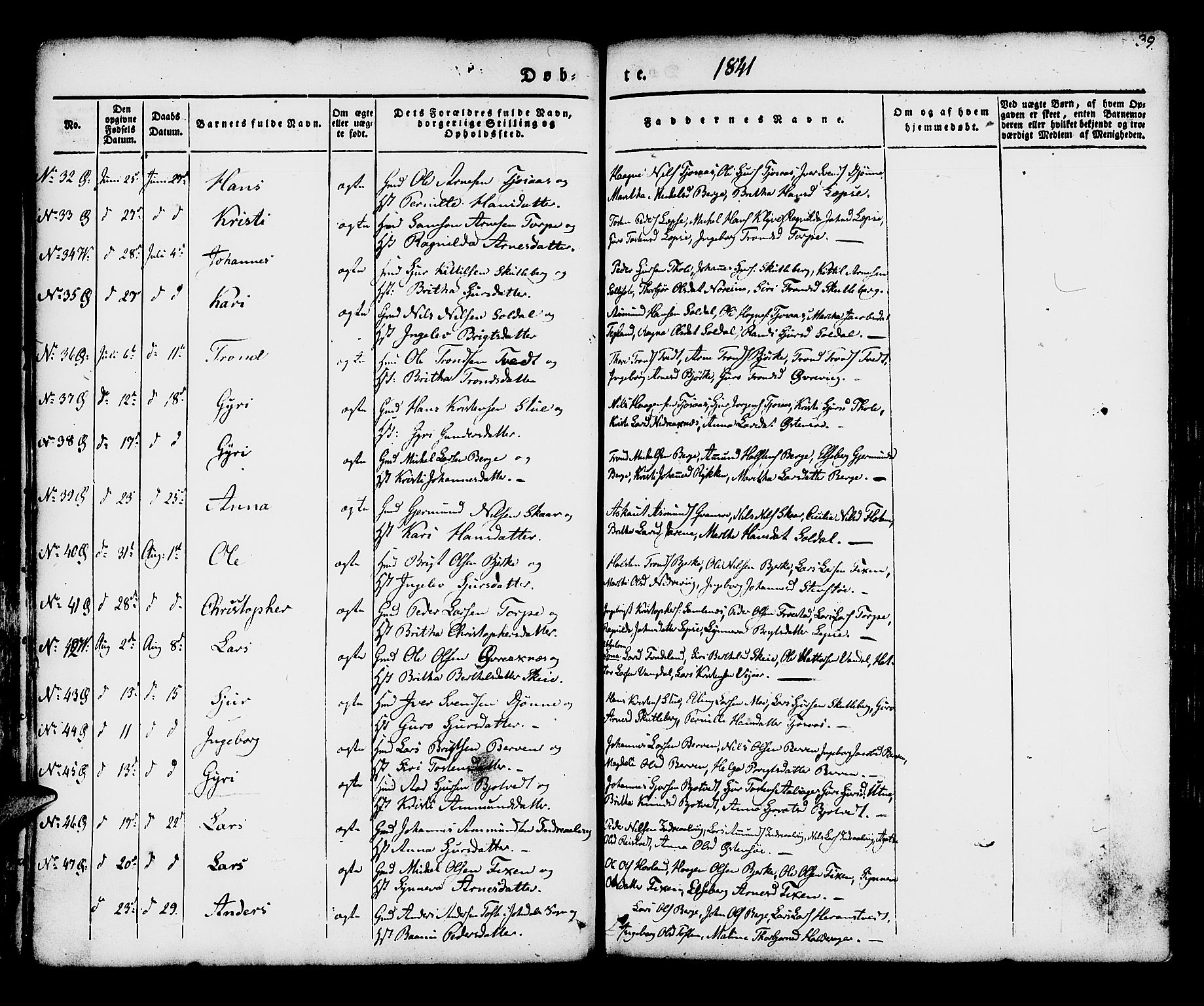 Kvam sokneprestembete, AV/SAB-A-76201/H/Haa: Parish register (official) no. A 7, 1832-1843, p. 39