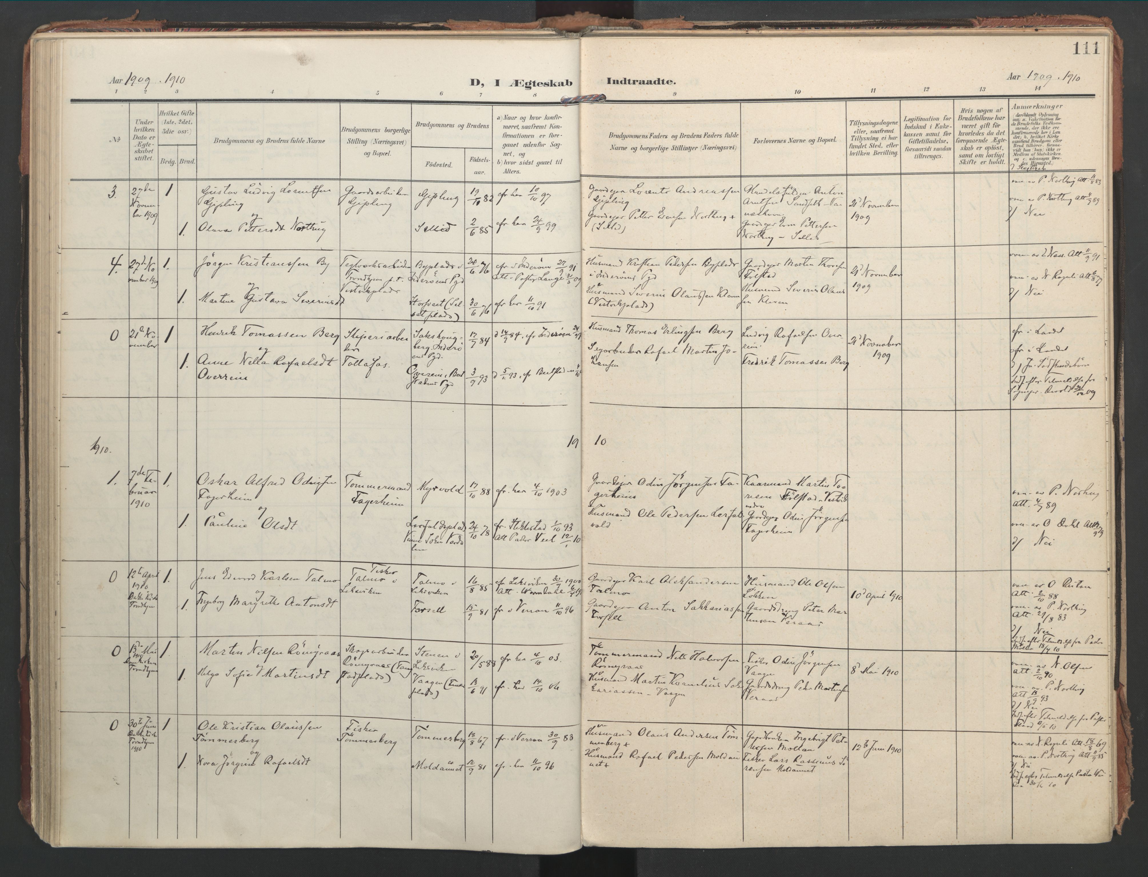 Ministerialprotokoller, klokkerbøker og fødselsregistre - Nord-Trøndelag, SAT/A-1458/744/L0421: Parish register (official) no. 744A05, 1905-1930, p. 111
