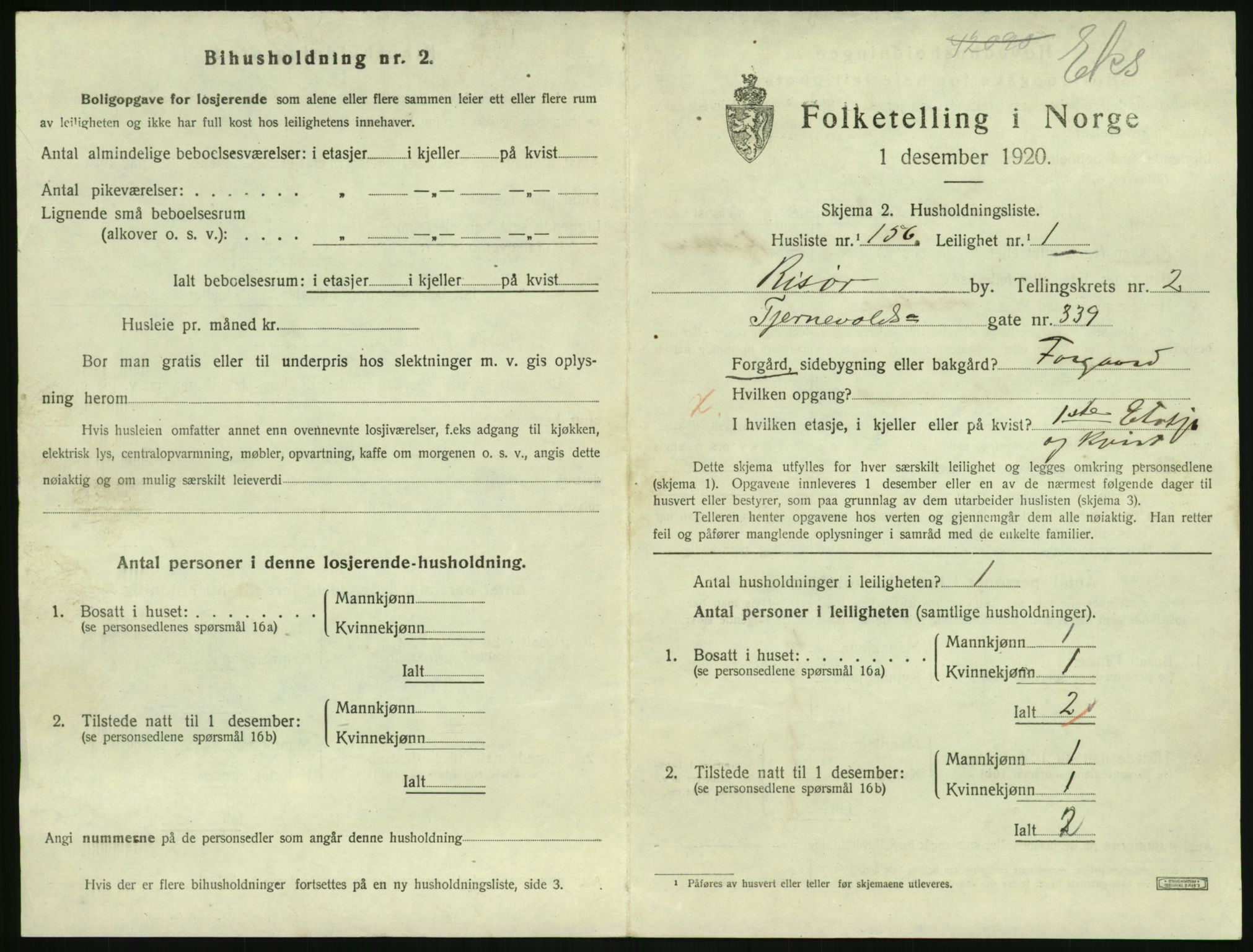 SAK, 1920 census for Risør, 1920, p. 2399