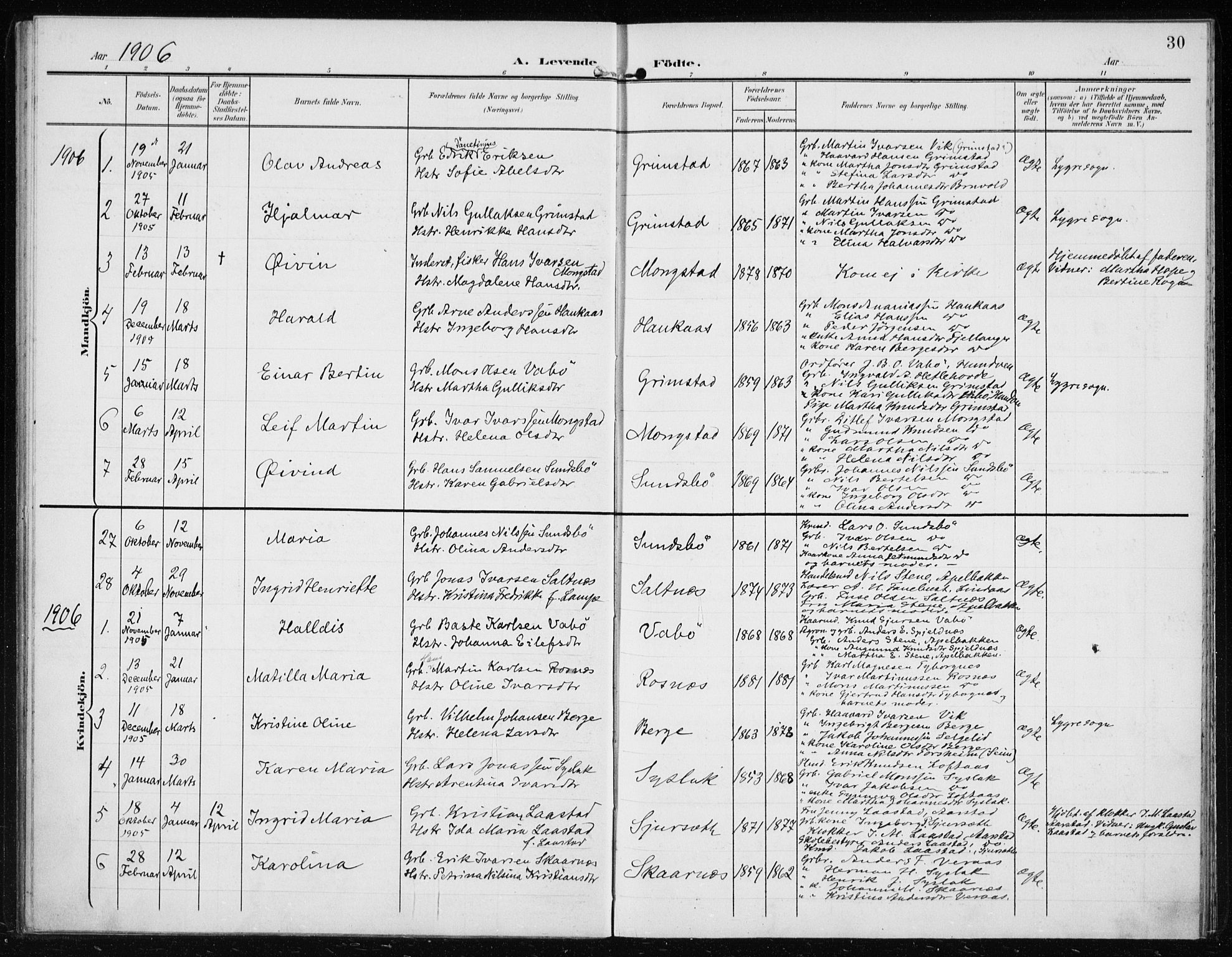 Lindås Sokneprestembete, SAB/A-76701/H/Haa: Parish register (official) no. B 2, 1900-1912, p. 30