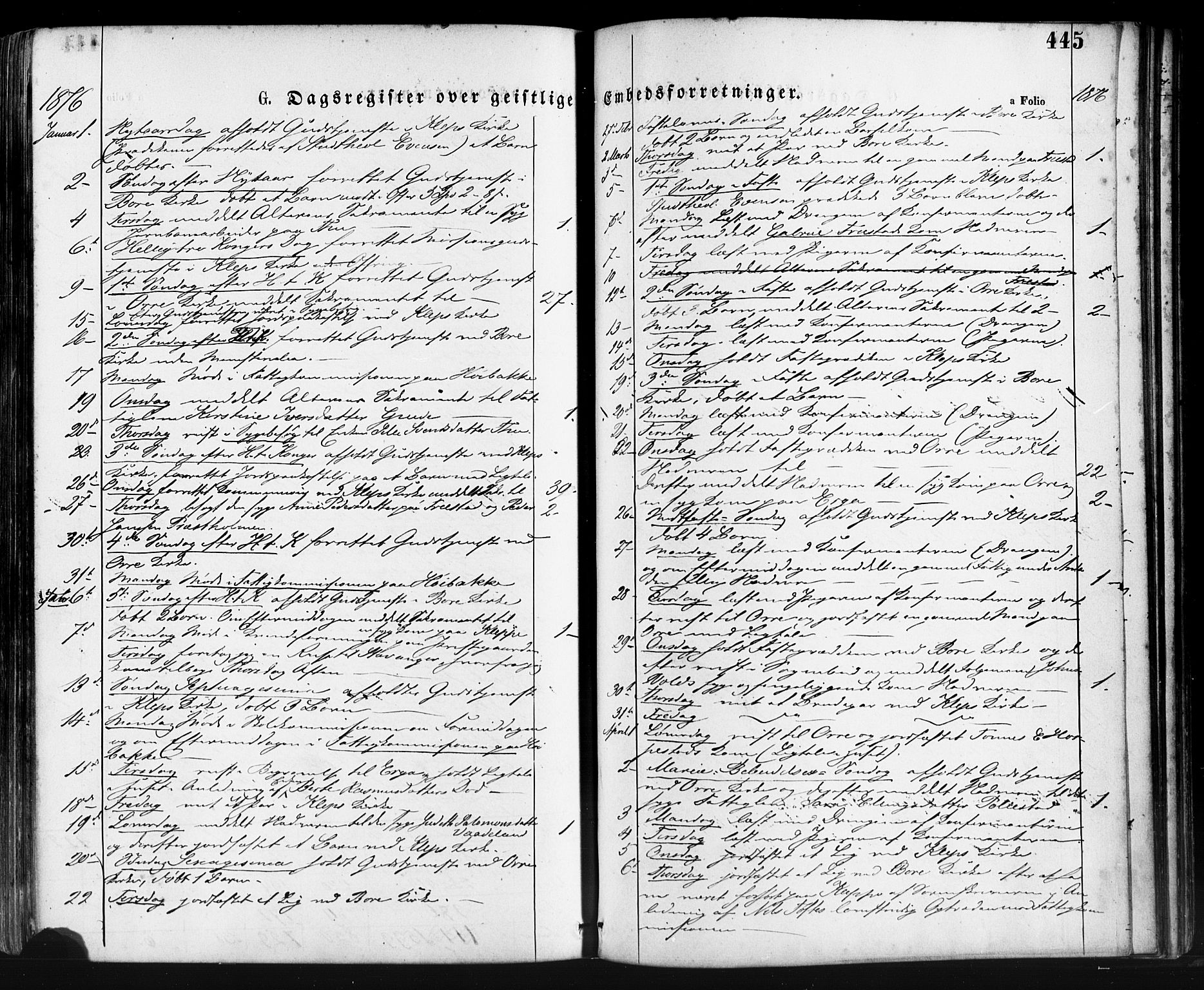 Klepp sokneprestkontor, AV/SAST-A-101803/001/3/30BA/L0006: Parish register (official) no. A 6, 1871-1885, p. 445