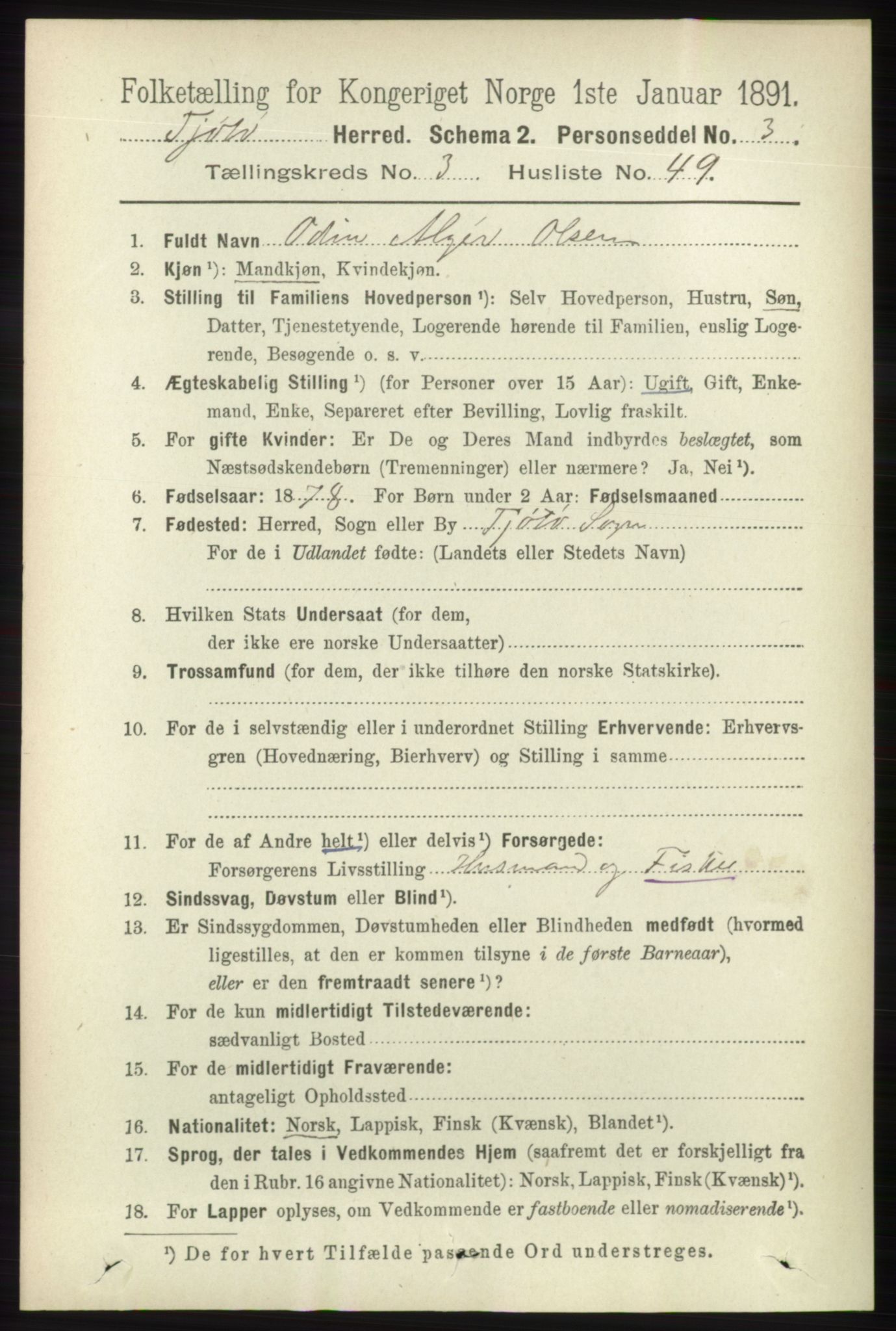 RA, 1891 census for 1817 Tjøtta, 1891, p. 1696