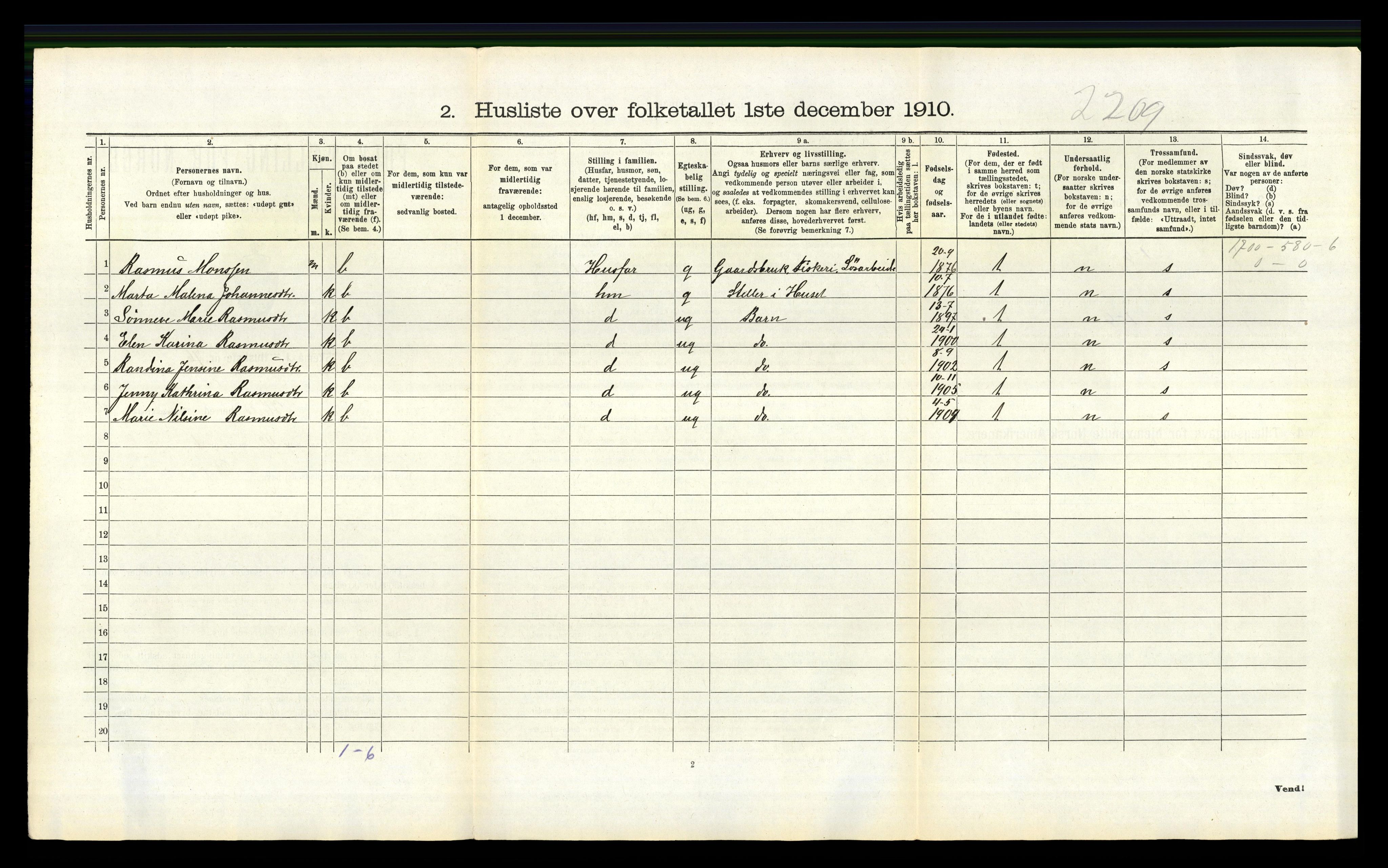 RA, 1910 census for Herdla, 1910, p. 983