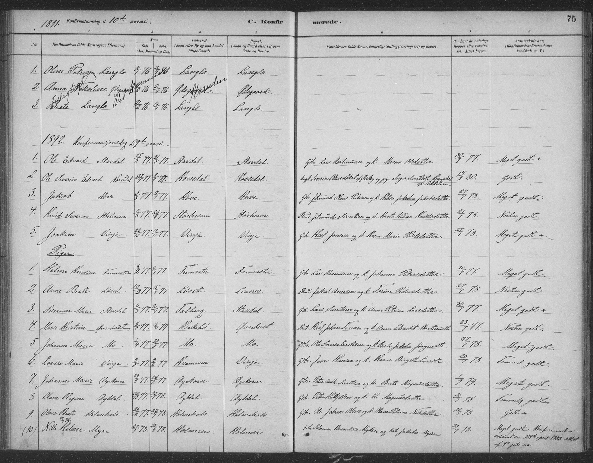Ministerialprotokoller, klokkerbøker og fødselsregistre - Møre og Romsdal, SAT/A-1454/521/L0299: Parish register (official) no. 521A01, 1882-1907, p. 75
