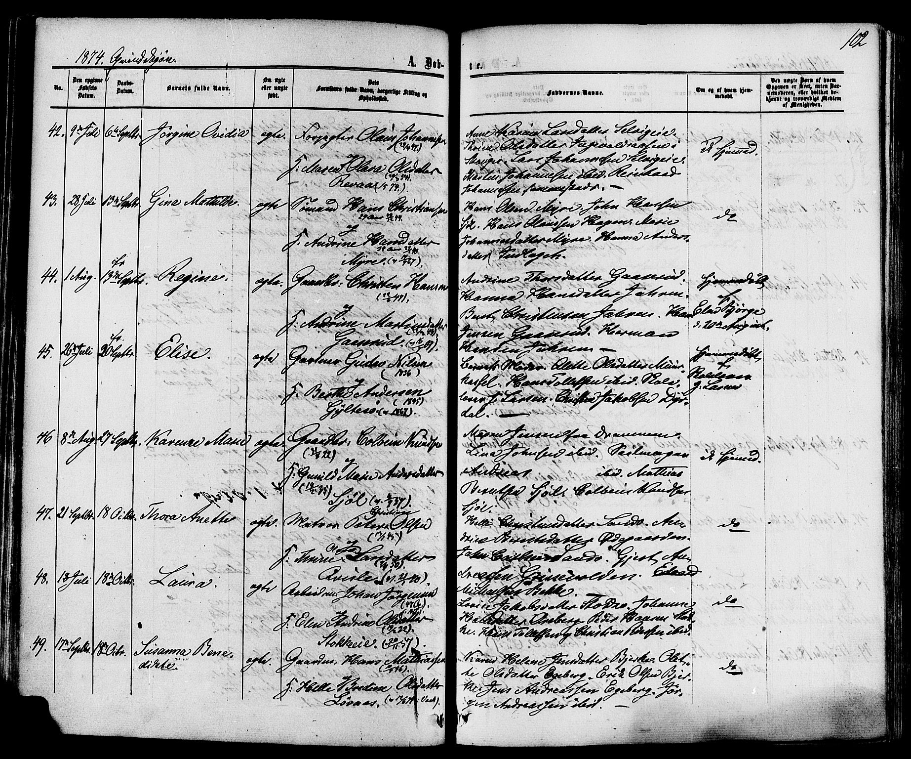 Sande Kirkebøker, AV/SAKO-A-53/F/Fa/L0005: Parish register (official) no. 5, 1865-1877, p. 102