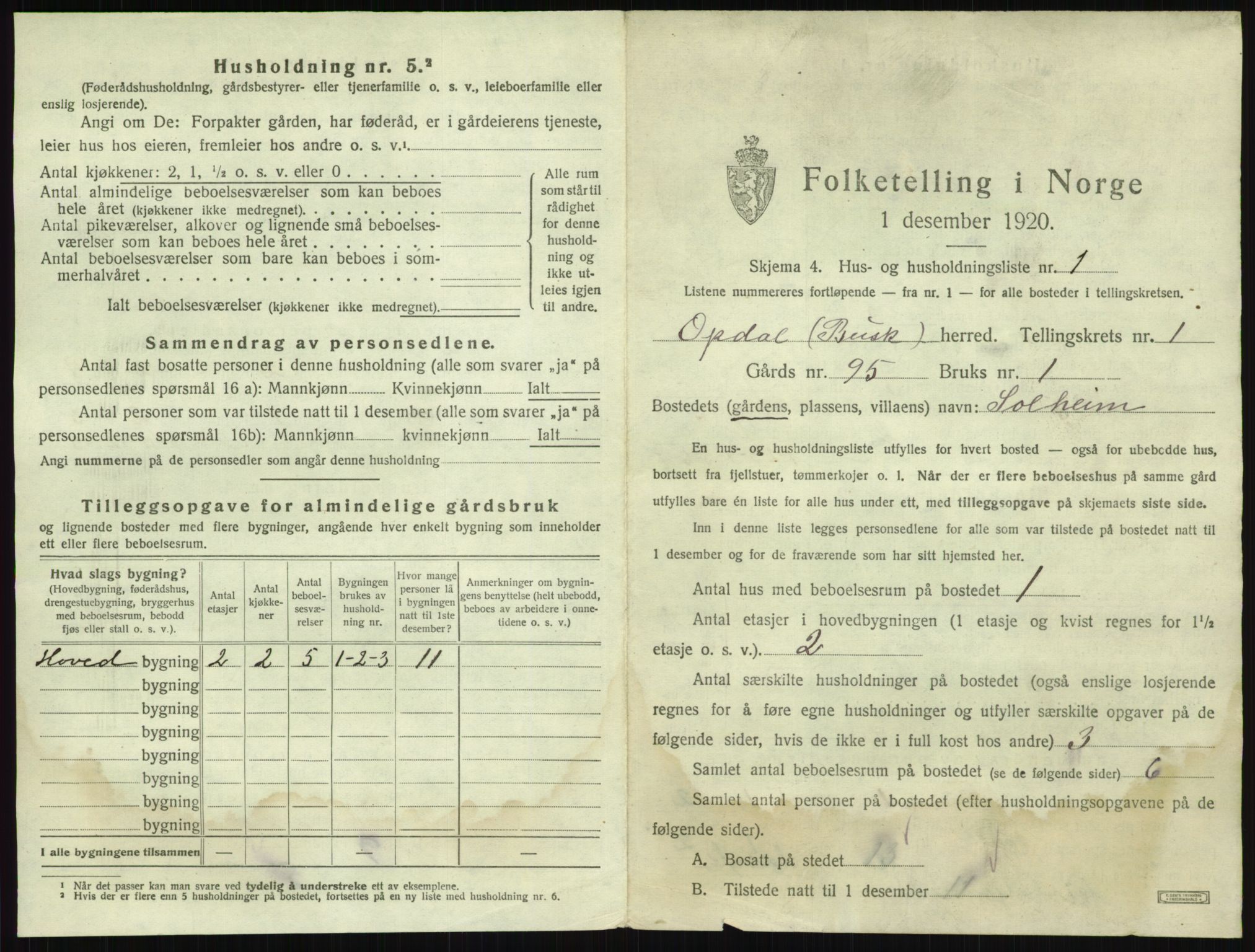 SAKO, 1920 census for Uvdal, 1920, p. 33