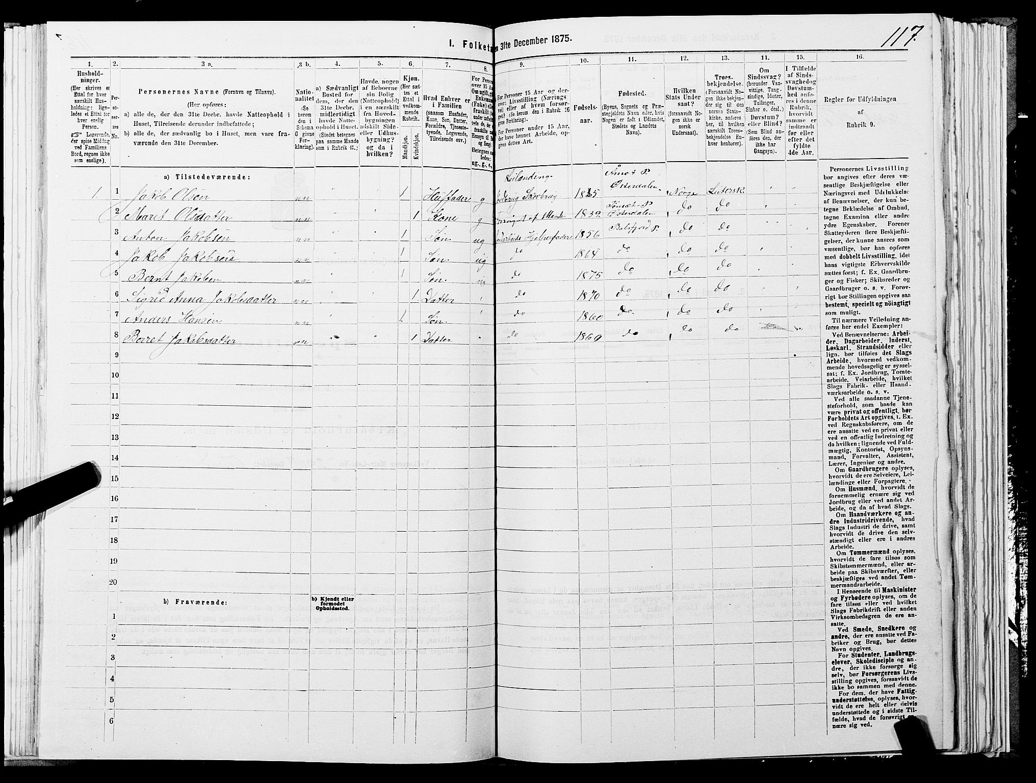 SATØ, 1875 census for 1933P Balsfjord, 1875, p. 1117