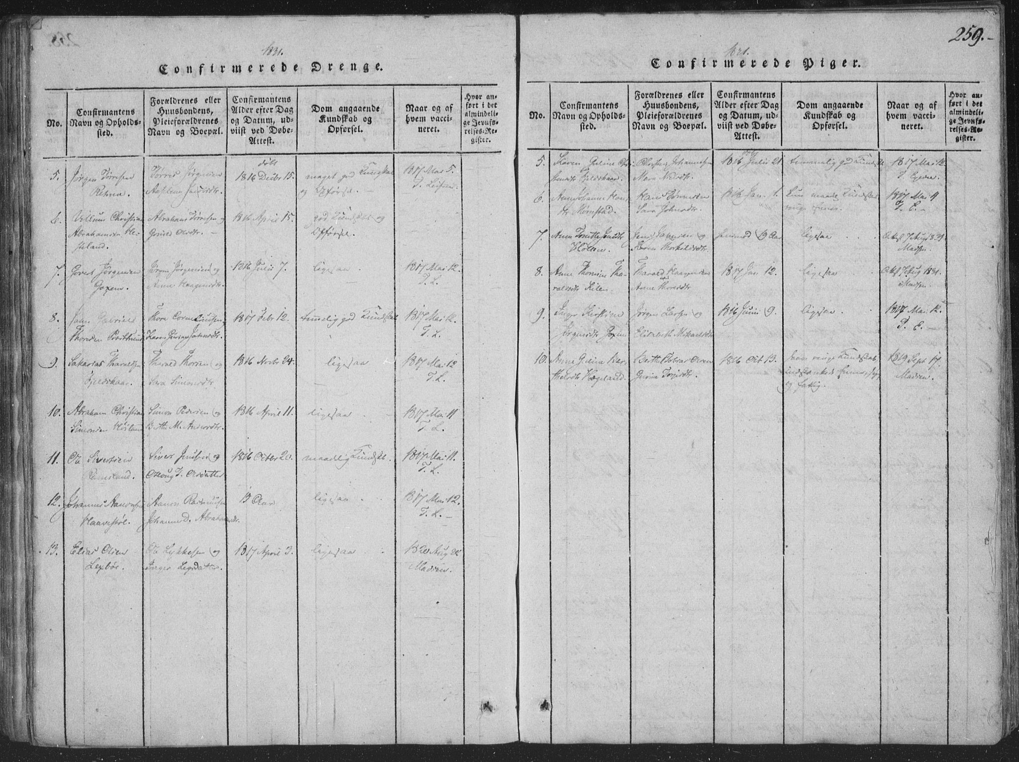 Sør-Audnedal sokneprestkontor, AV/SAK-1111-0039/F/Fa/Faa/L0001: Parish register (official) no. A 1, 1816-1848, p. 259