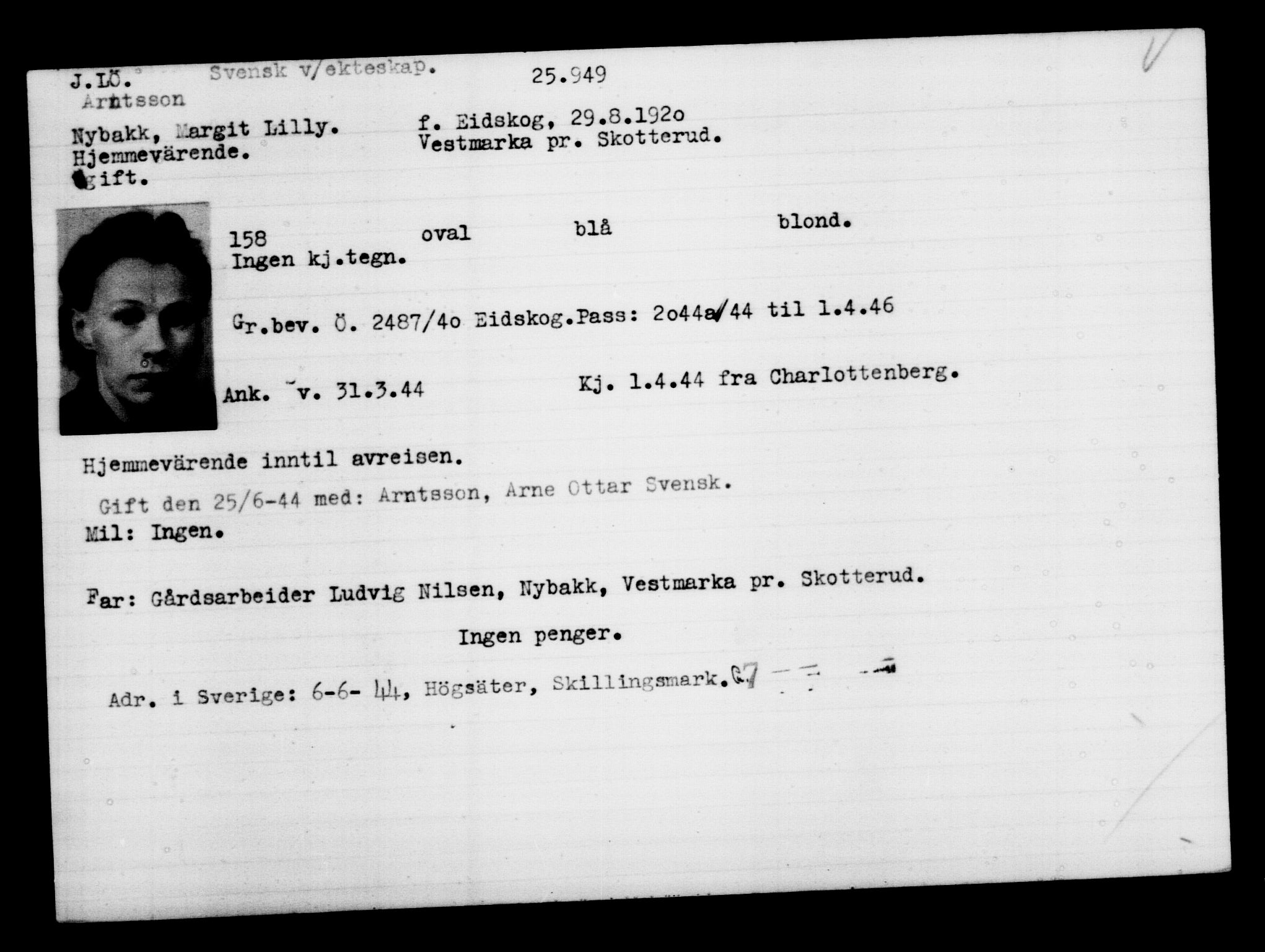 Den Kgl. Norske Legasjons Flyktningskontor, AV/RA-S-6753/V/Va/L0011: Kjesäterkartoteket.  Flyktningenr. 25300-28349, 1940-1945, p. 677