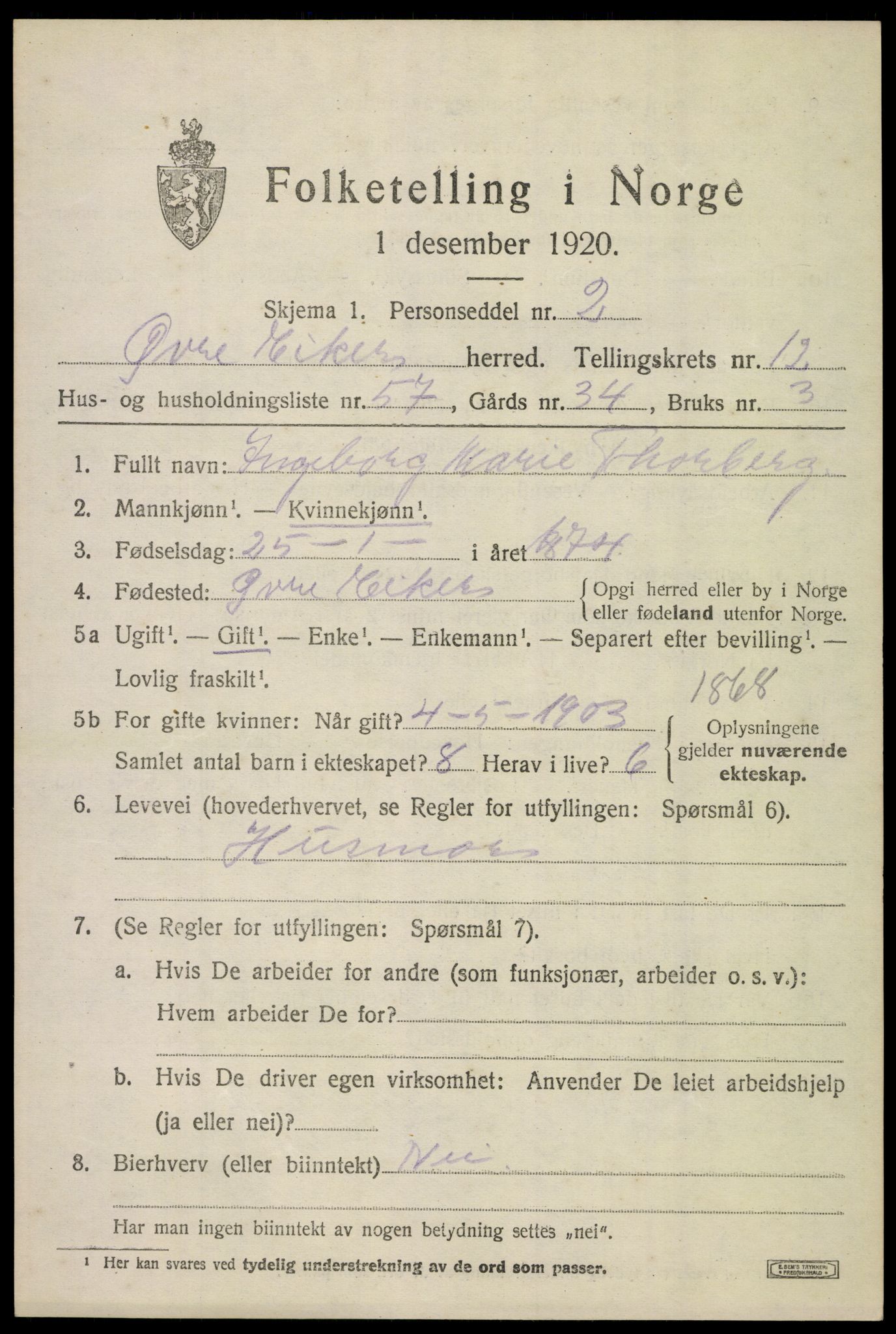 SAKO, 1920 census for Øvre Eiker, 1920, p. 19226