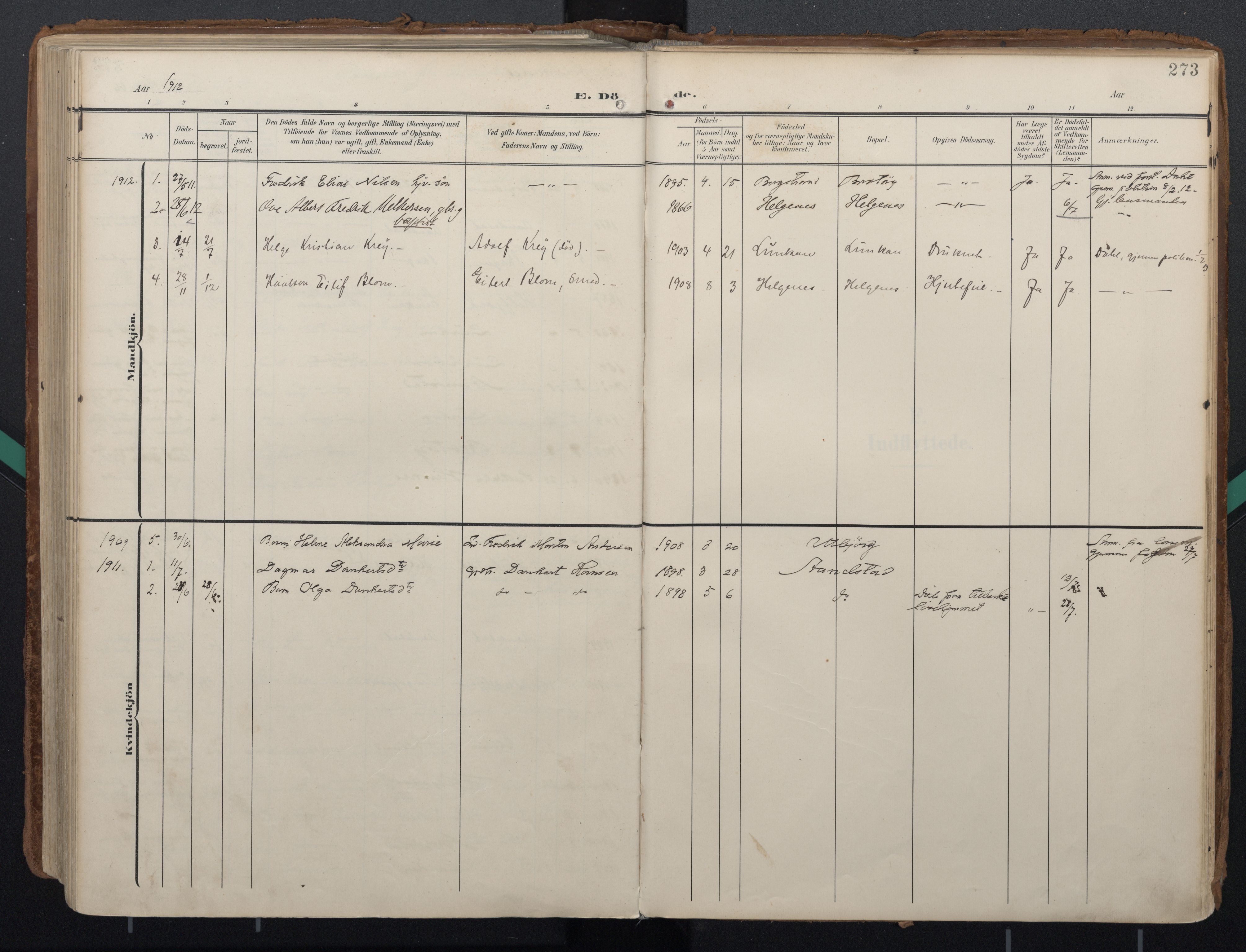 Ministerialprotokoller, klokkerbøker og fødselsregistre - Nordland, AV/SAT-A-1459/888/L1248: Parish register (official) no. 888A14, 1904-1913, p. 273