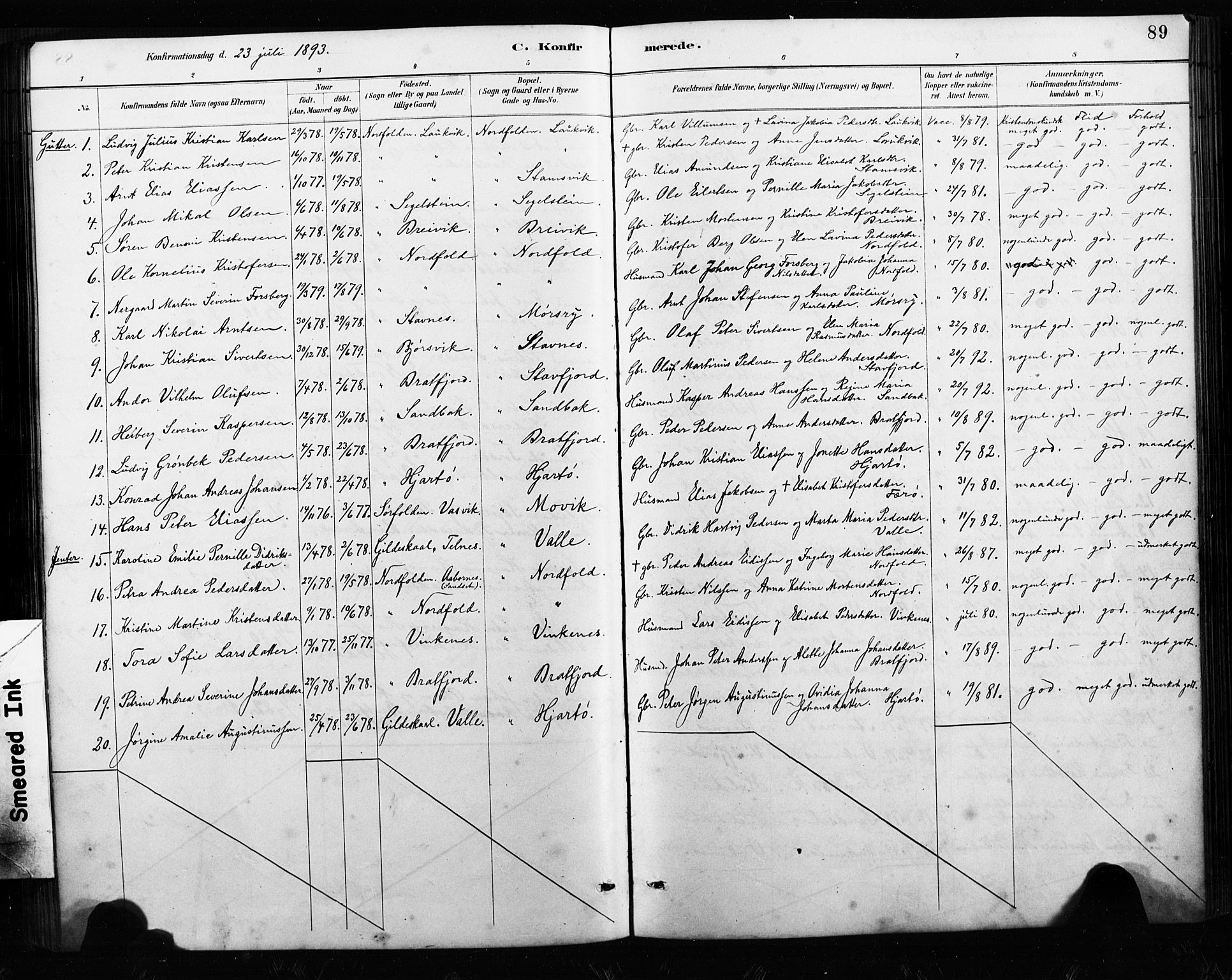 Ministerialprotokoller, klokkerbøker og fødselsregistre - Nordland, AV/SAT-A-1459/858/L0834: Parish register (copy) no. 858C01, 1884-1904, p. 89