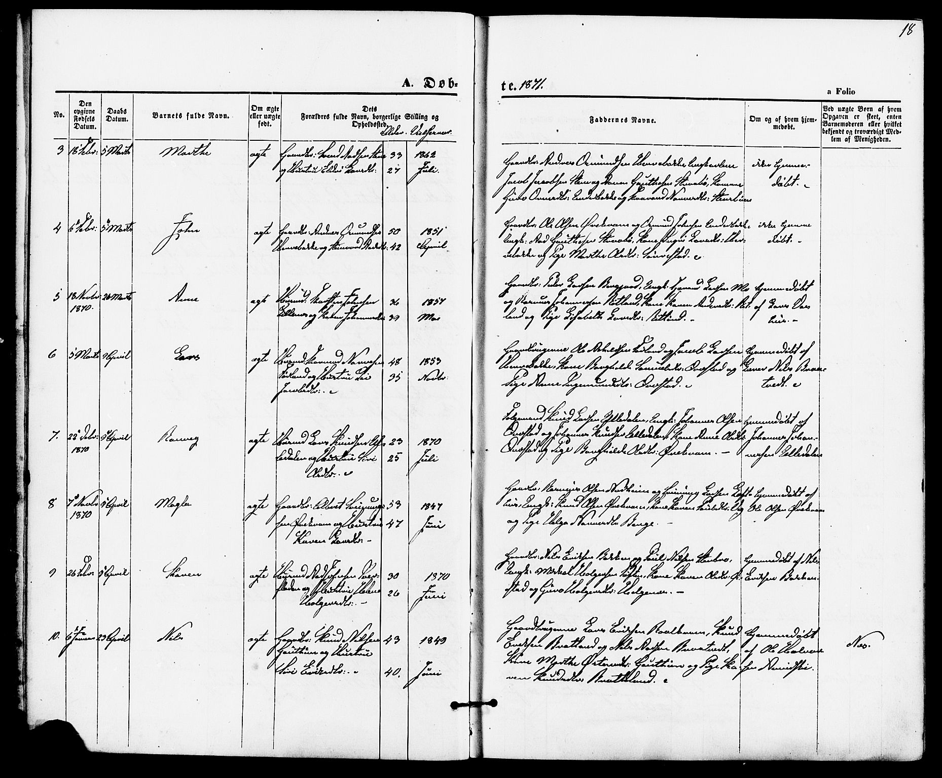 Suldal sokneprestkontor, SAST/A-101845/01/IV/L0010: Parish register (official) no. A 10, 1869-1878, p. 18