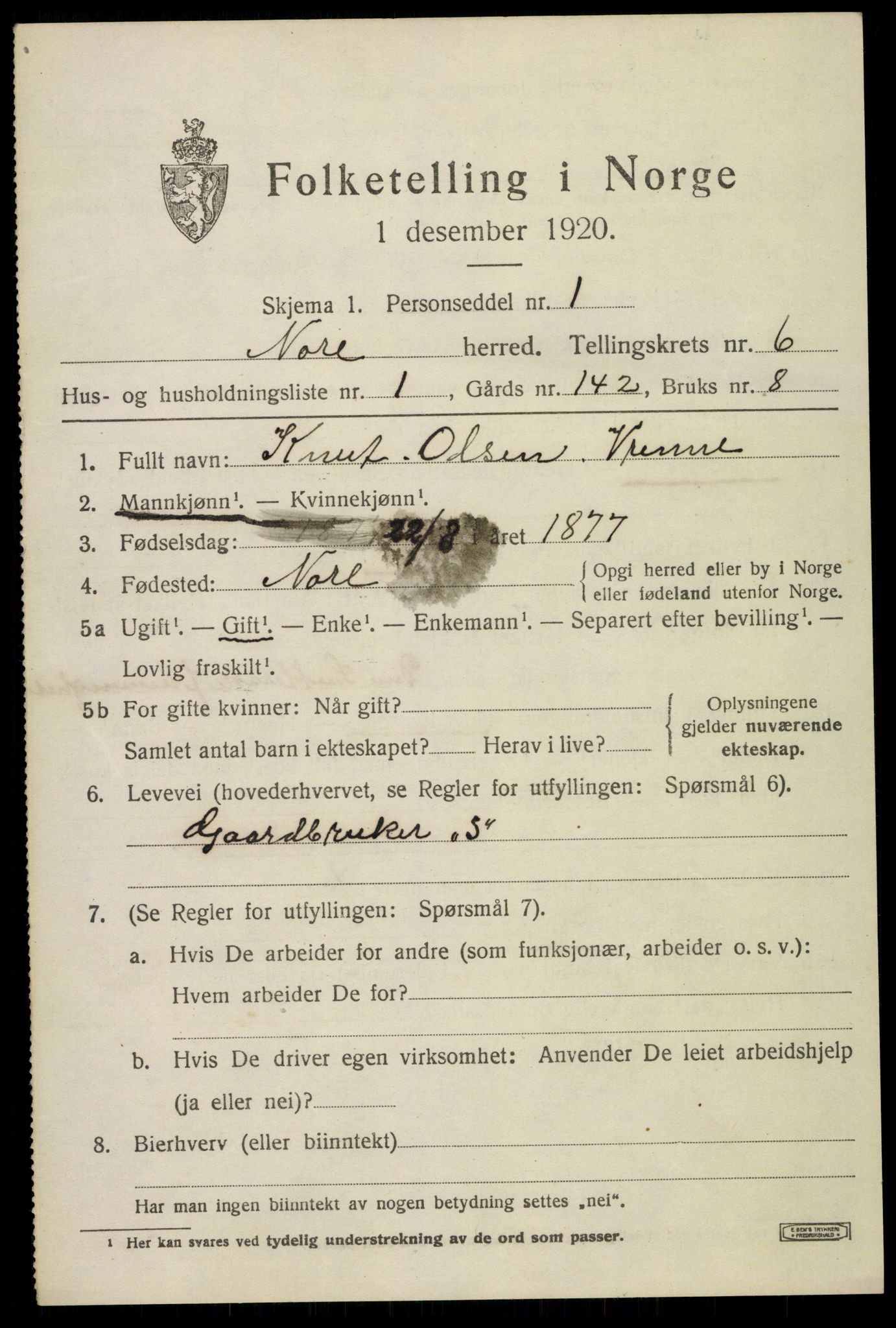 SAKO, 1920 census for Nore, 1920, p. 2478