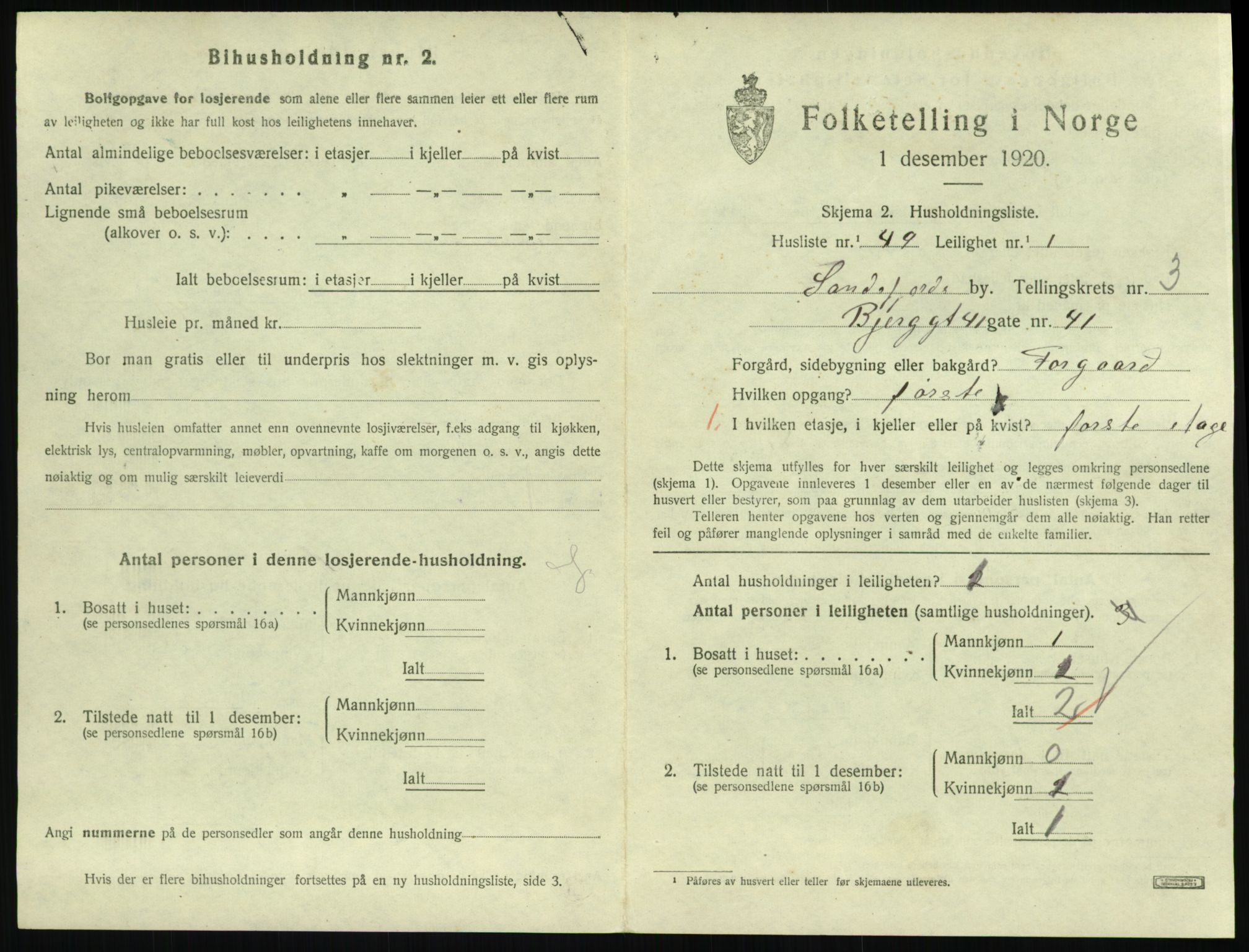 SAKO, 1920 census for Sandefjord, 1920, p. 2064