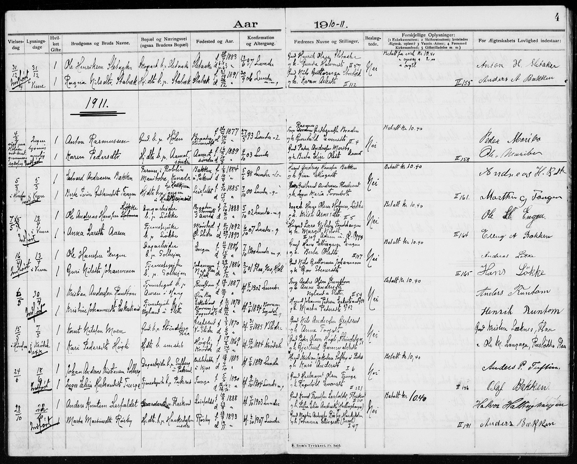 Lunder kirkebøker, AV/SAKO-A-629/H/Ha/L0001: Banns register no. 1, 1909-1922, p. 4