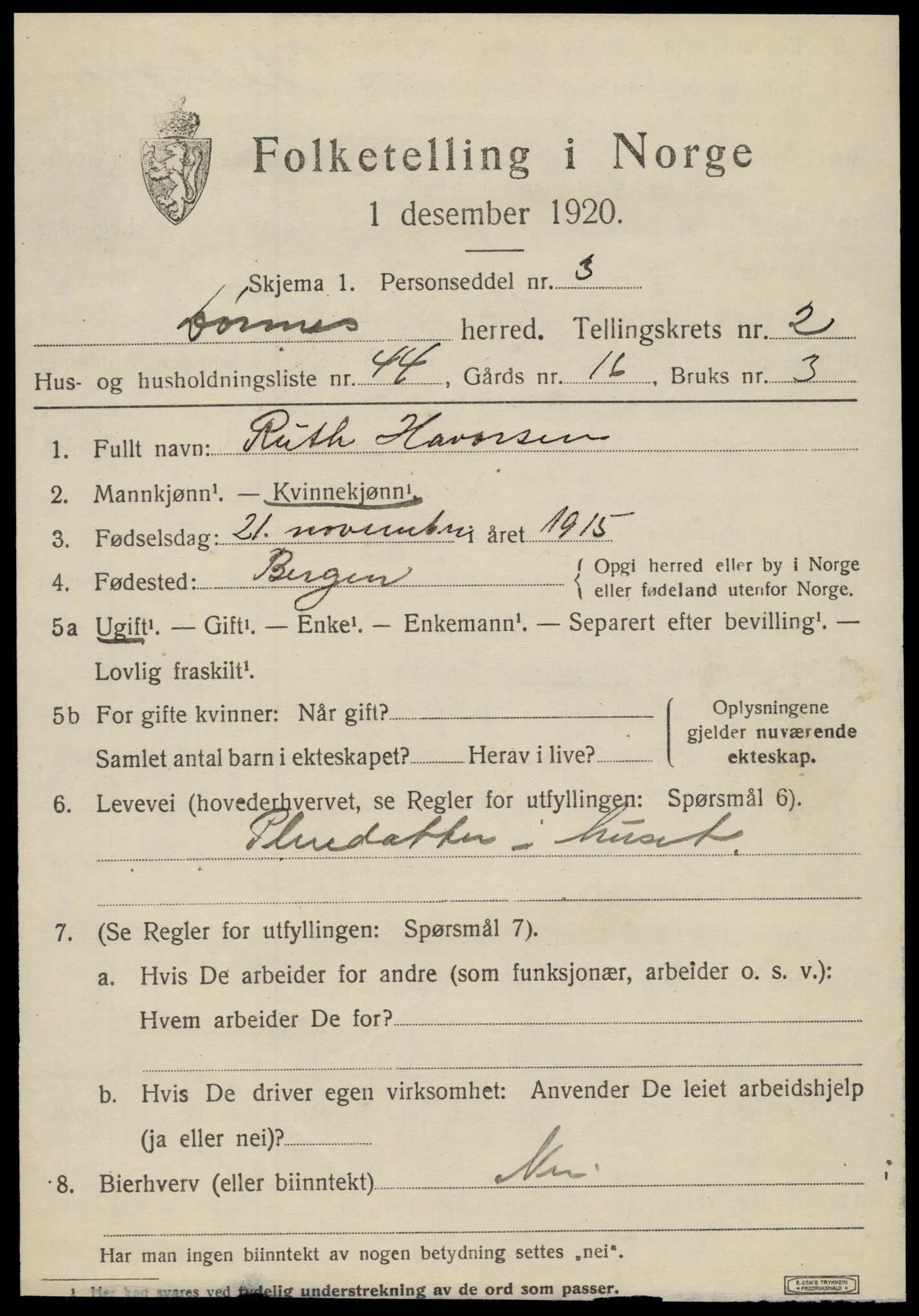 SAT, 1920 census for Dønnes, 1920, p. 1672