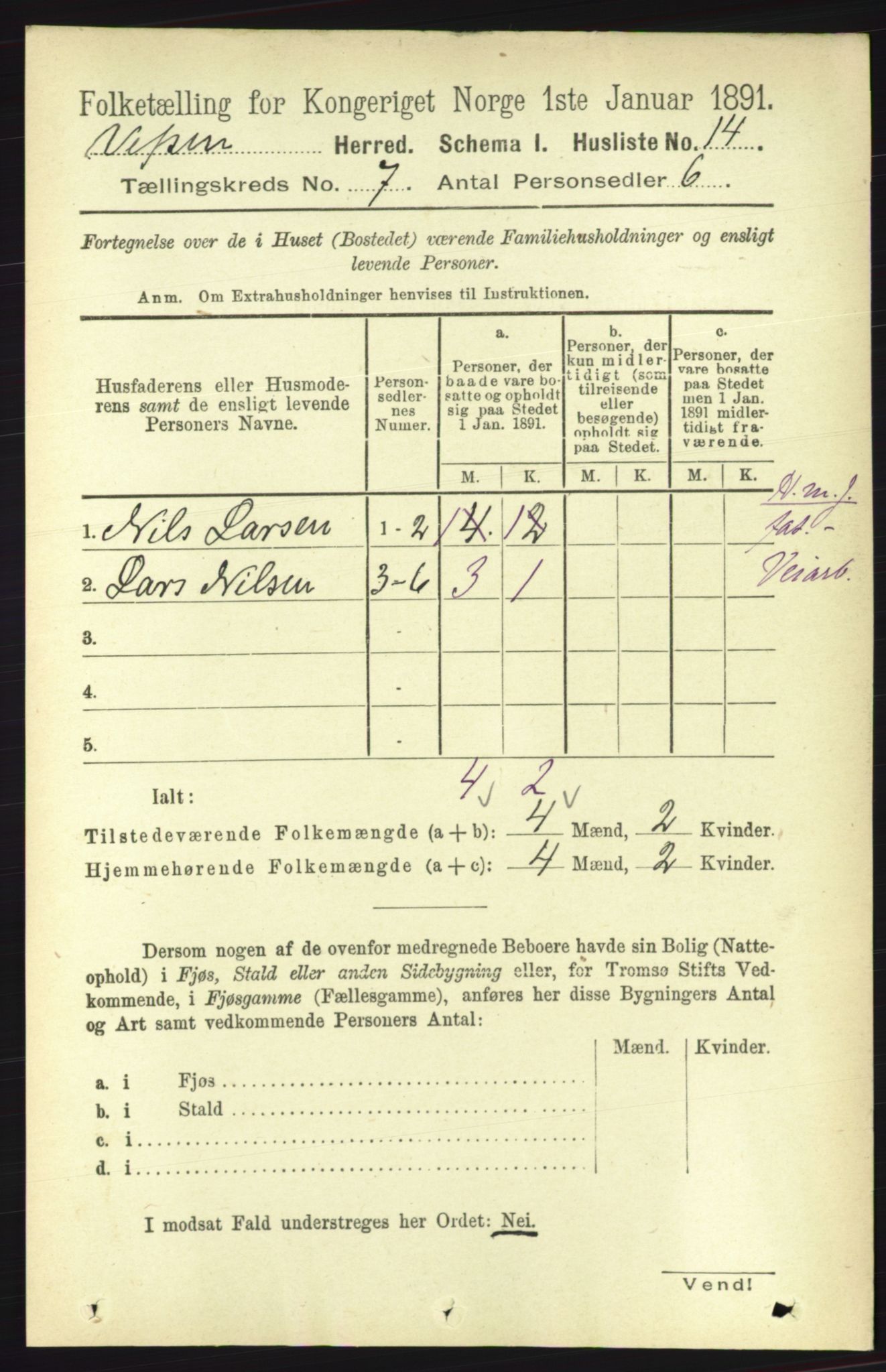 RA, 1891 census for 1824 Vefsn, 1891, p. 3586