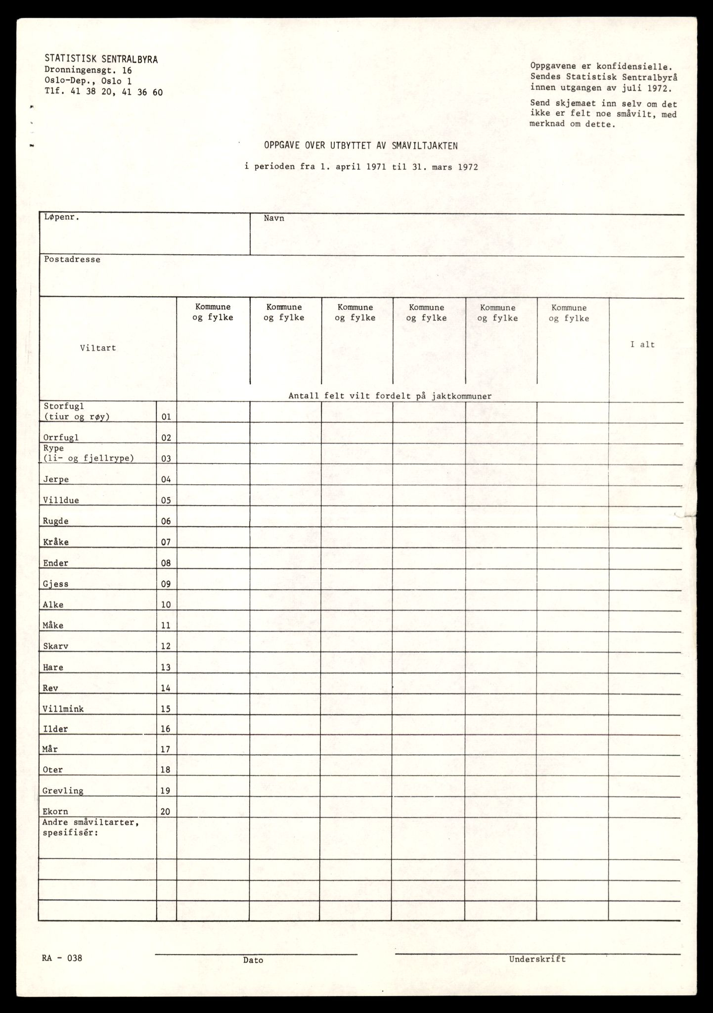 Direktoratet for naturforvaltning, AV/SAT-A-5209/4/D/De/L0102: Oppsyn, oppgaveplikt, 1965-1975, p. 97