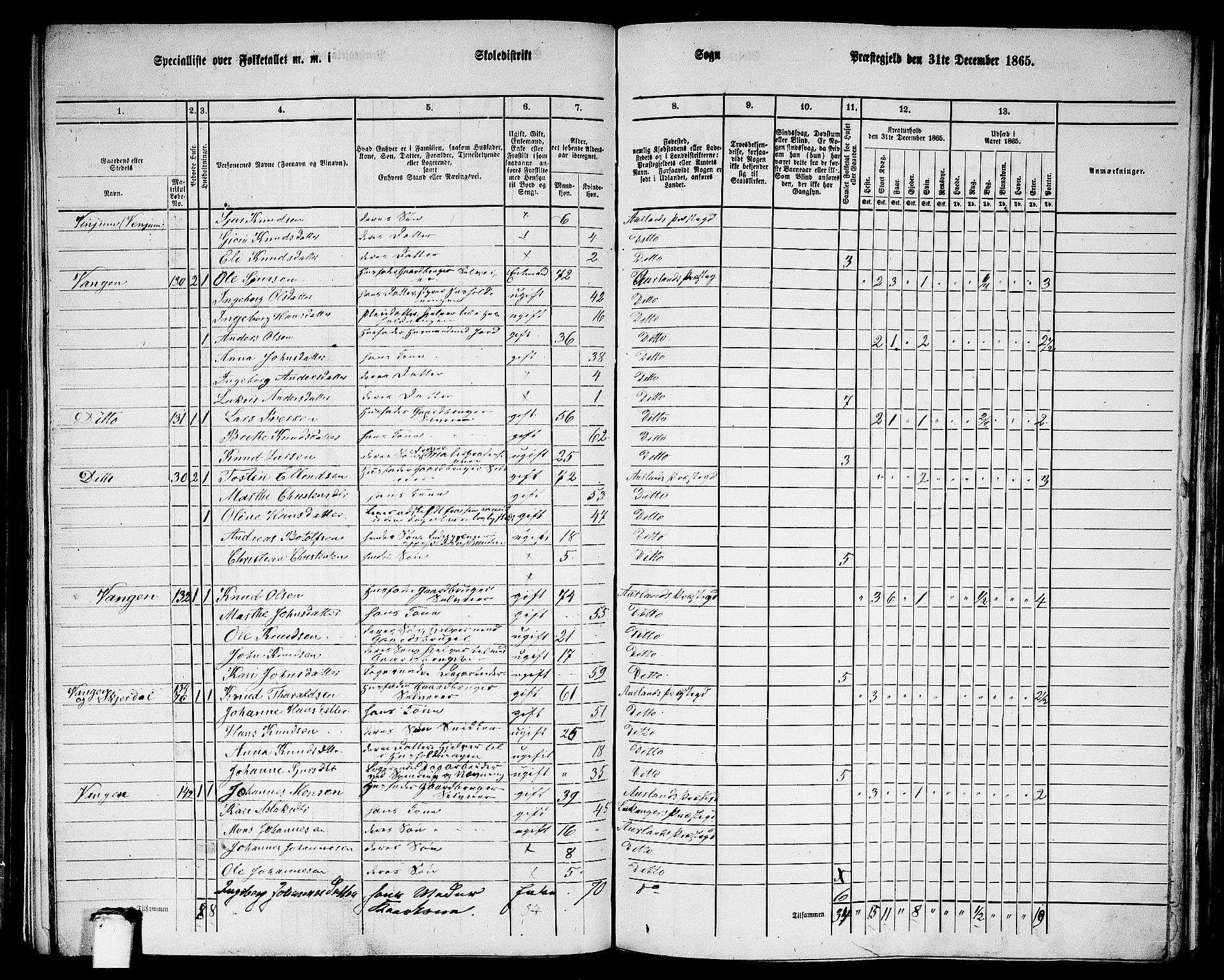 RA, 1865 census for Aurland, 1865, p. 19