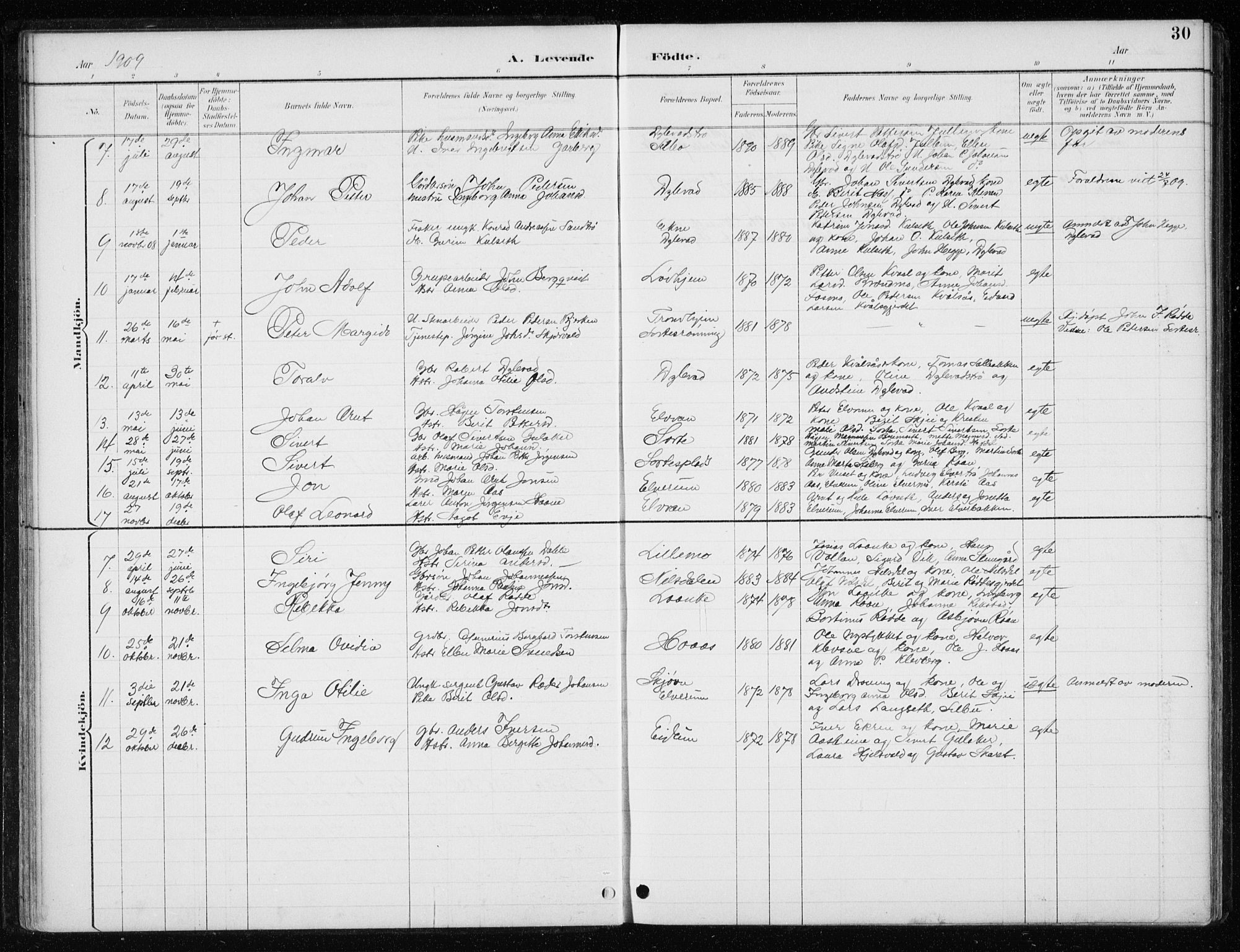 Ministerialprotokoller, klokkerbøker og fødselsregistre - Nord-Trøndelag, SAT/A-1458/710/L0096: Parish register (copy) no. 710C01, 1892-1925, p. 30