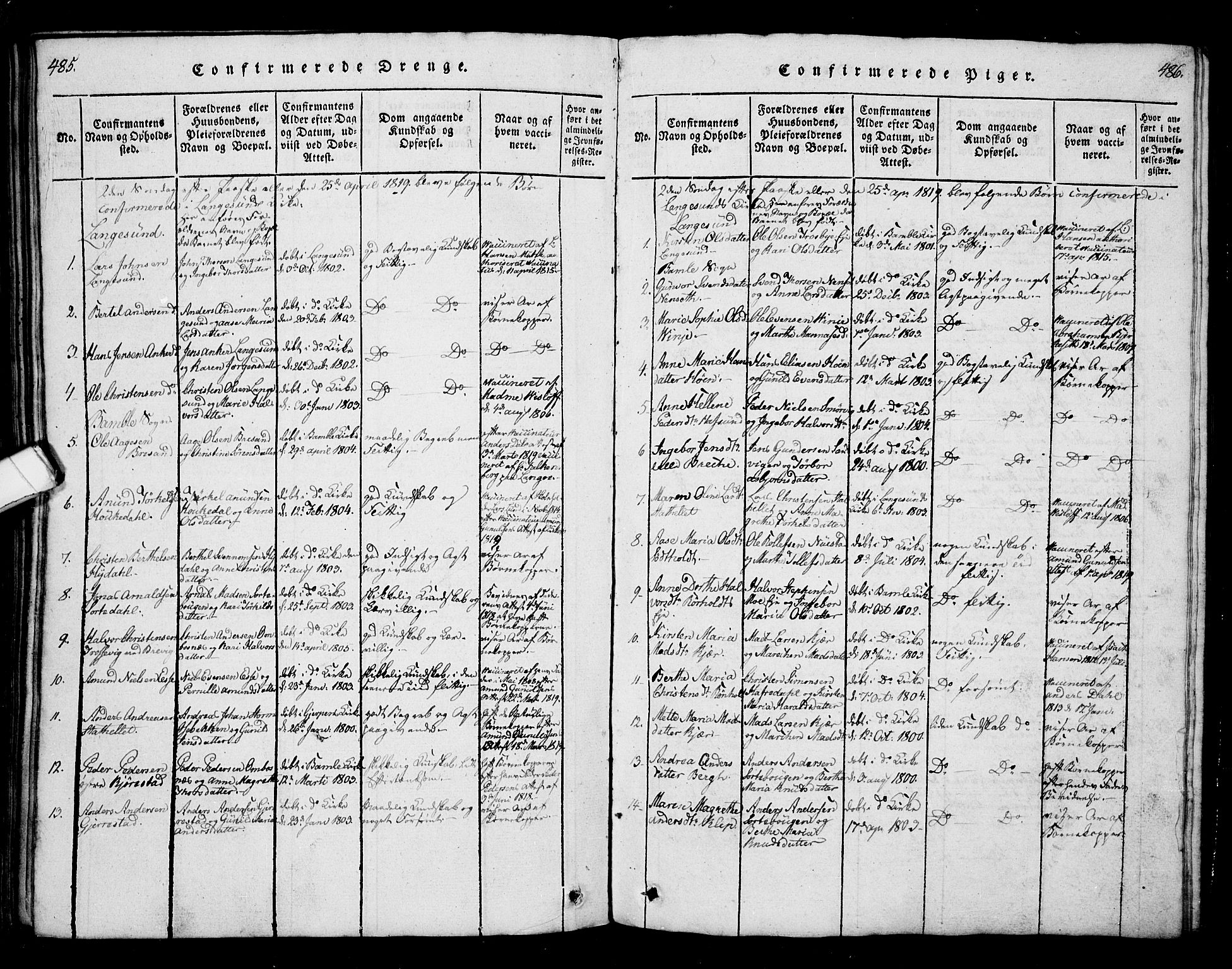 Bamble kirkebøker, SAKO/A-253/G/Ga/L0005: Parish register (copy) no. I 5, 1814-1855, p. 485-486