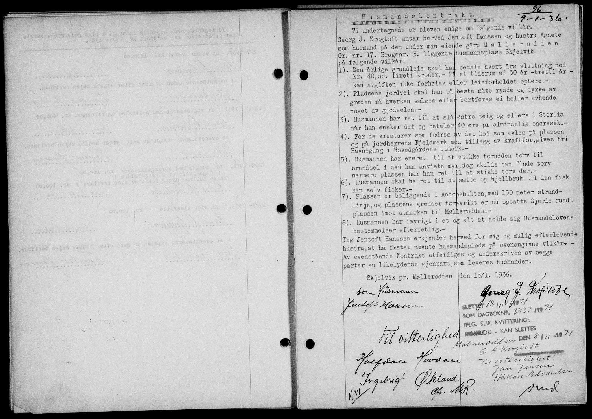 Lofoten sorenskriveri, SAT/A-0017/1/2/2C/L0033b: Mortgage book no. 33b, 1936-1936, Diary no: : 96/1936
