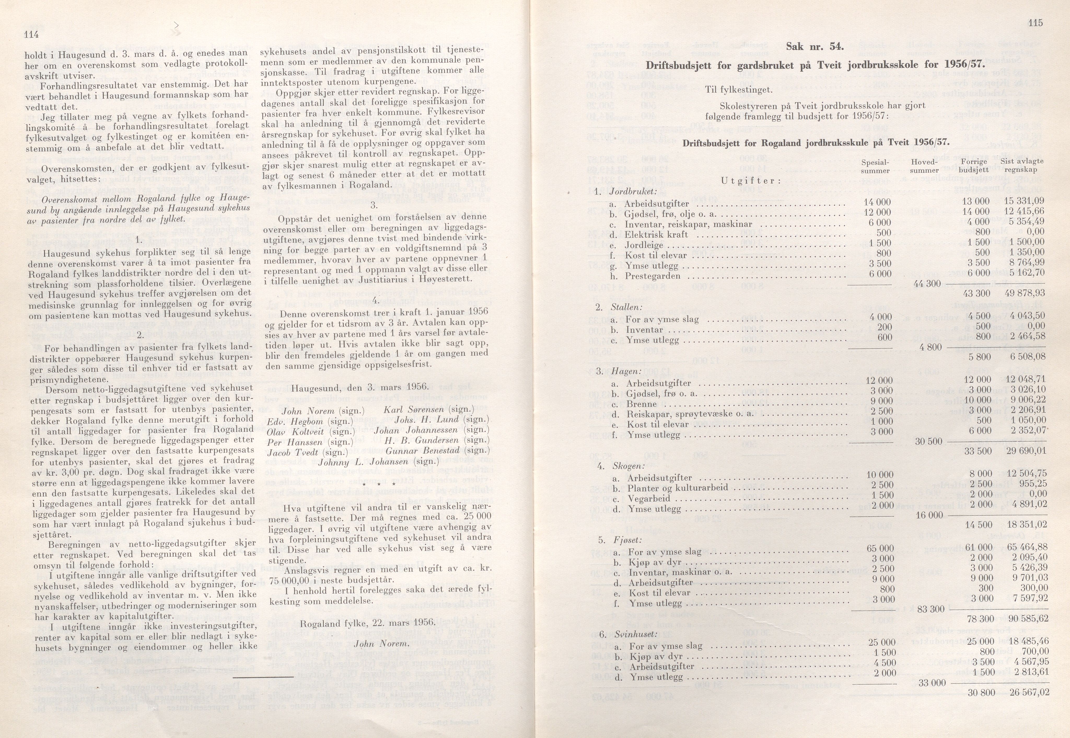 Rogaland fylkeskommune - Fylkesrådmannen , IKAR/A-900/A/Aa/Aaa/L0075: Møtebok , 1956, p. 114-115