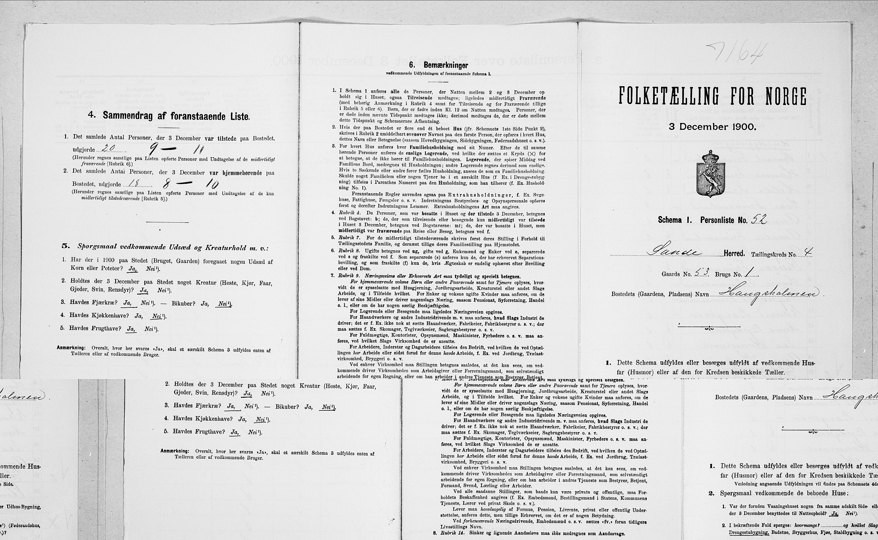 SAT, 1900 census for Sande, 1900, p. 497