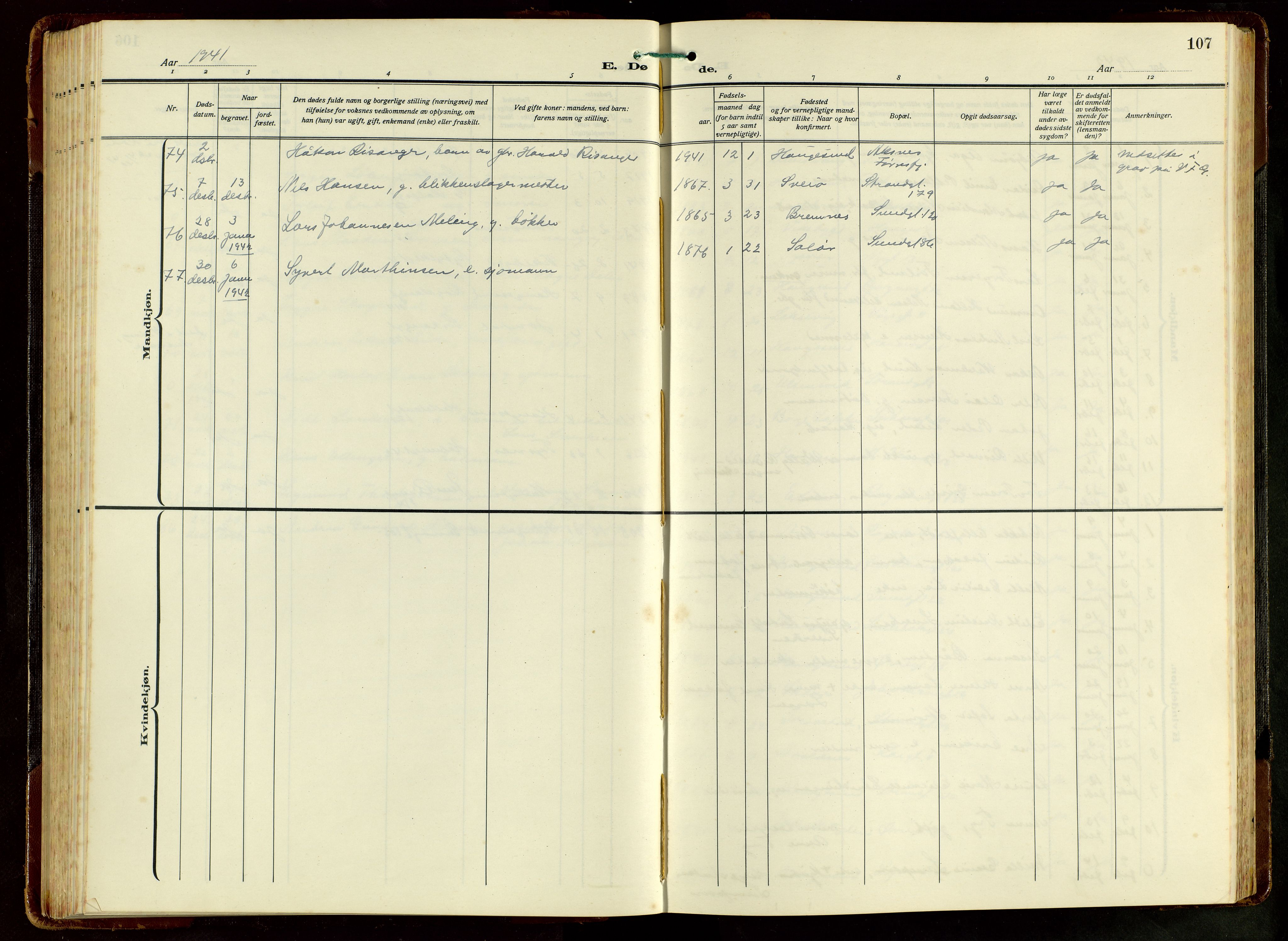 Haugesund sokneprestkontor, SAST/A -101863/H/Ha/Hab/L0012: Parish register (copy) no. B 12, 1930-1958, p. 107