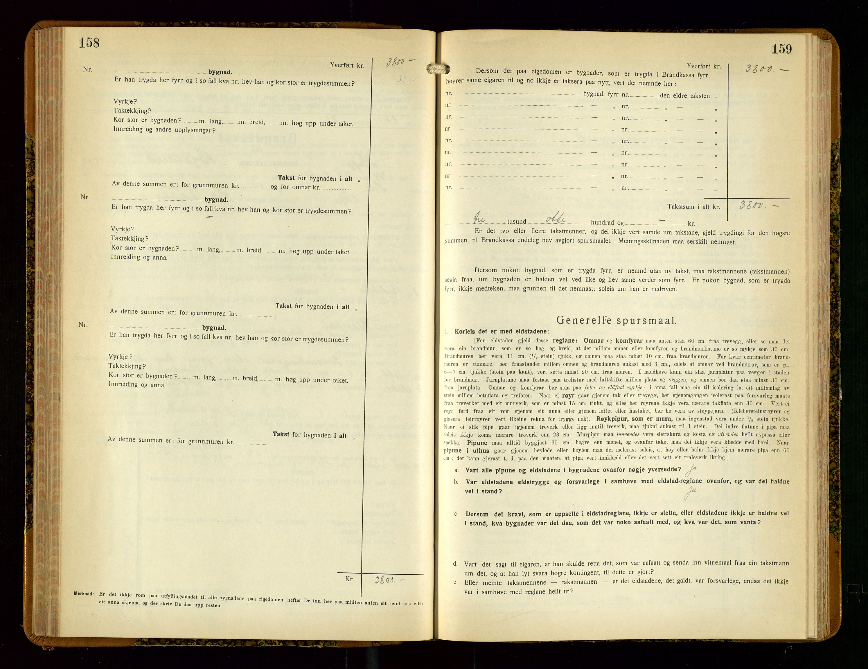 Klepp lensmannskontor, SAST/A-100163/Goc/L0013: "Brandtakstbok" m/register, 1933-1937, p. 158-159