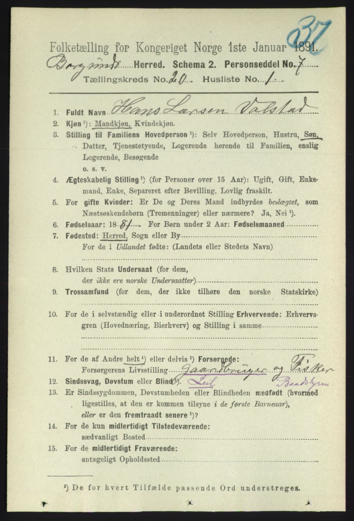 RA, 1891 census for 1531 Borgund, 1891, p. 6116