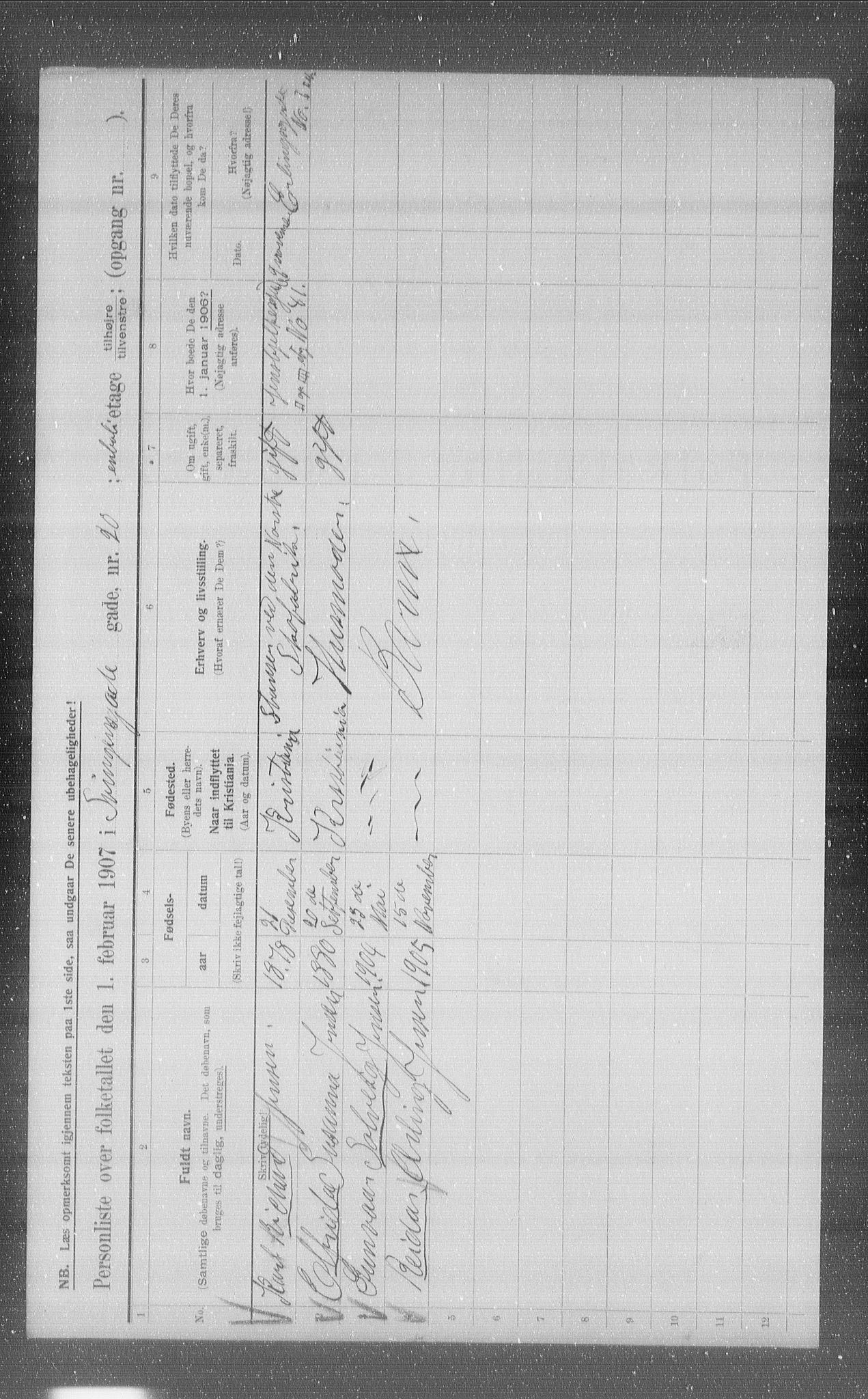 OBA, Municipal Census 1907 for Kristiania, 1907, p. 54020