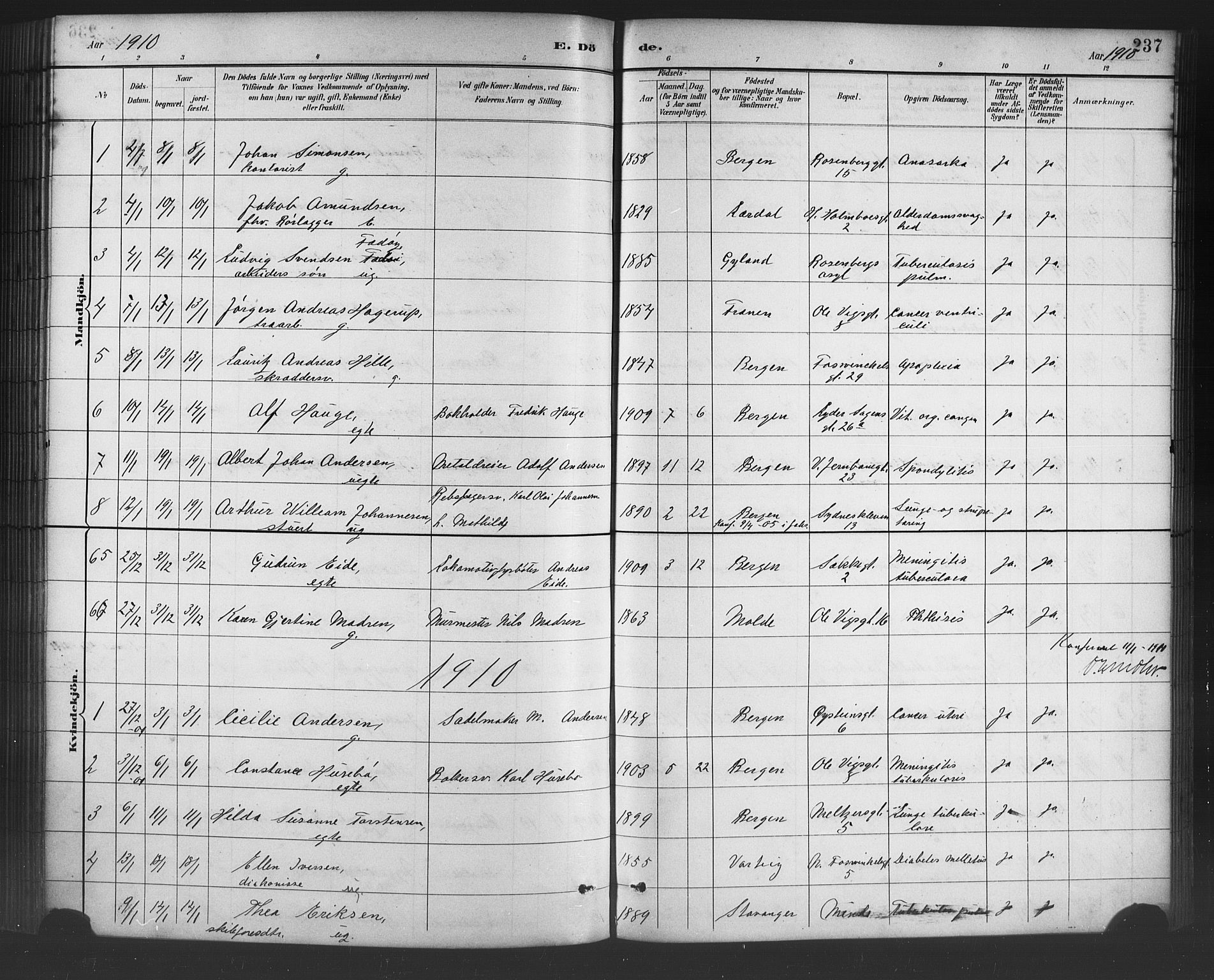 Johanneskirken Sokneprestembete, SAB/A-76001/H/Hab: Parish register (copy) no. D 1, 1885-1915, p. 237