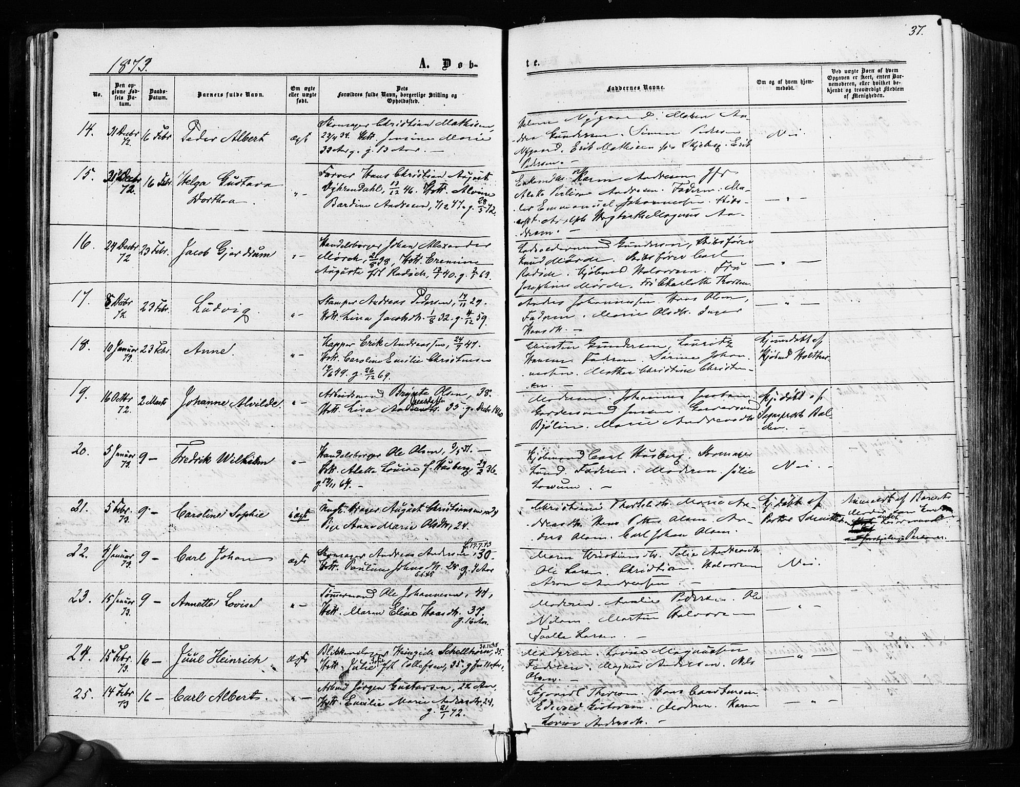 Sarpsborg prestekontor Kirkebøker, SAO/A-2006/F/Fa/L0002: Parish register (official) no. 2, 1869-1877, p. 37