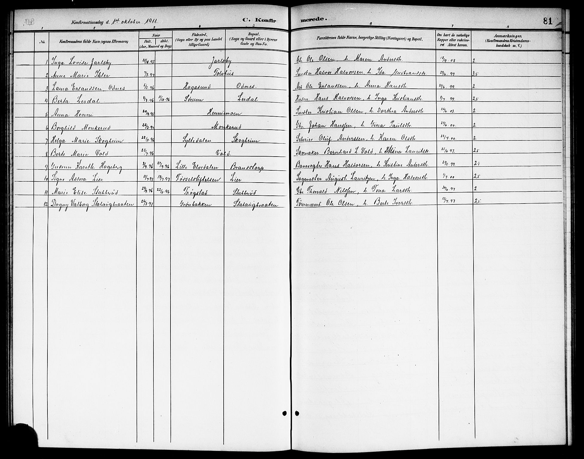 Nes prestekontor Kirkebøker, AV/SAO-A-10410/G/Gb/L0001: Parish register (copy) no. II 1, 1901-1917, p. 81